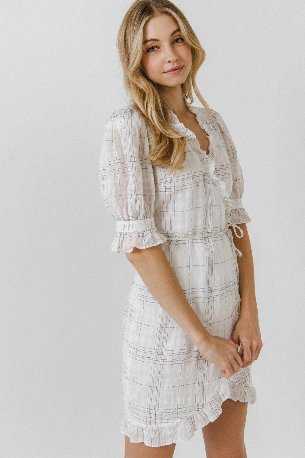 ENDLESS ROSE - Check Print Linen Wrap Dress - DRESSES available at Objectrare