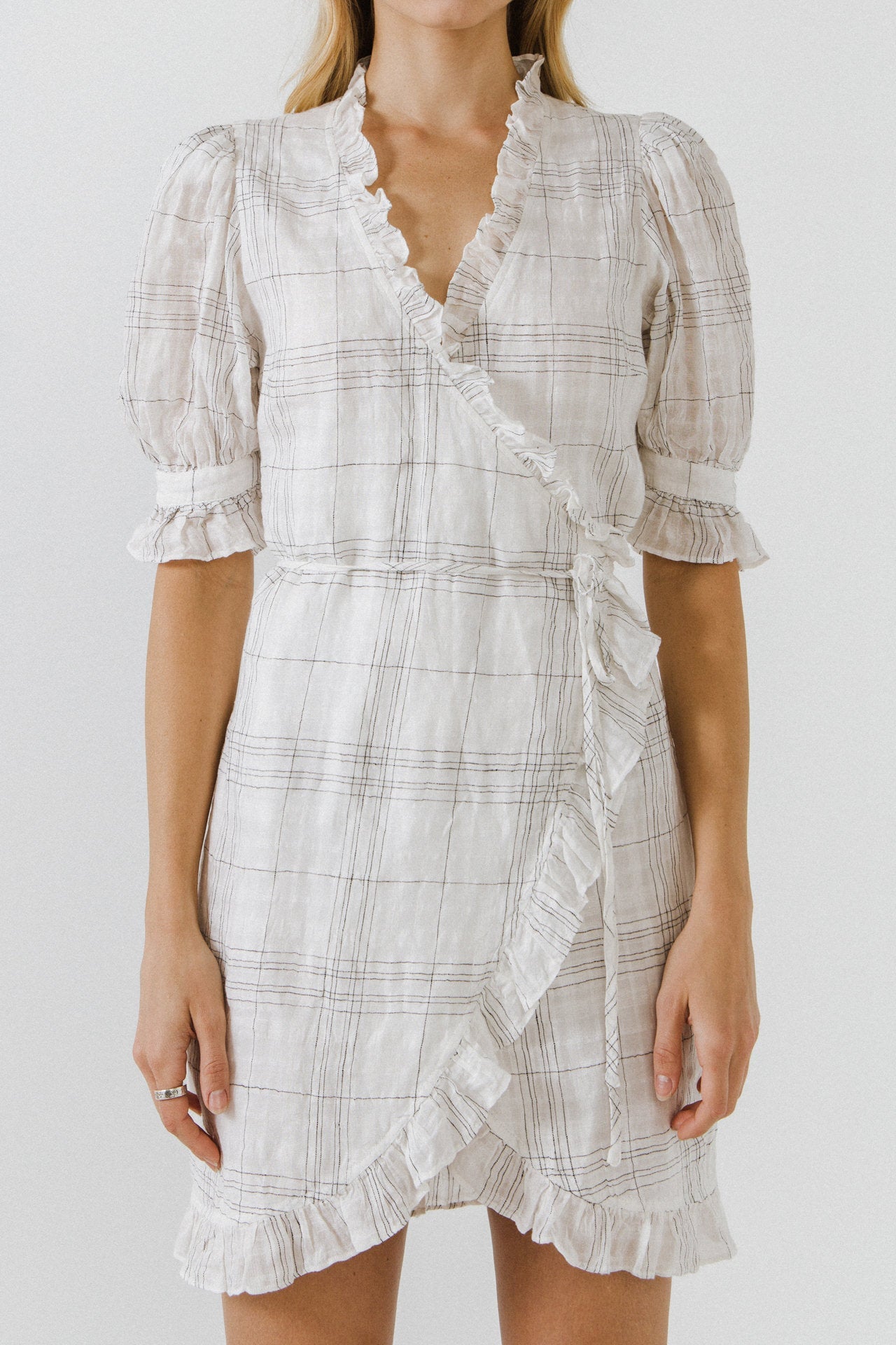 ENDLESS ROSE - Check Print Linen Wrap Dress - DRESSES available at Objectrare