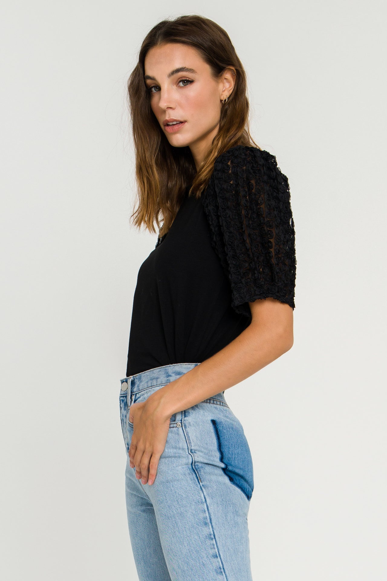 LA'VEN - Floral Embellishment Combo T-Shirt - T-SHIRTS available at Objectrare