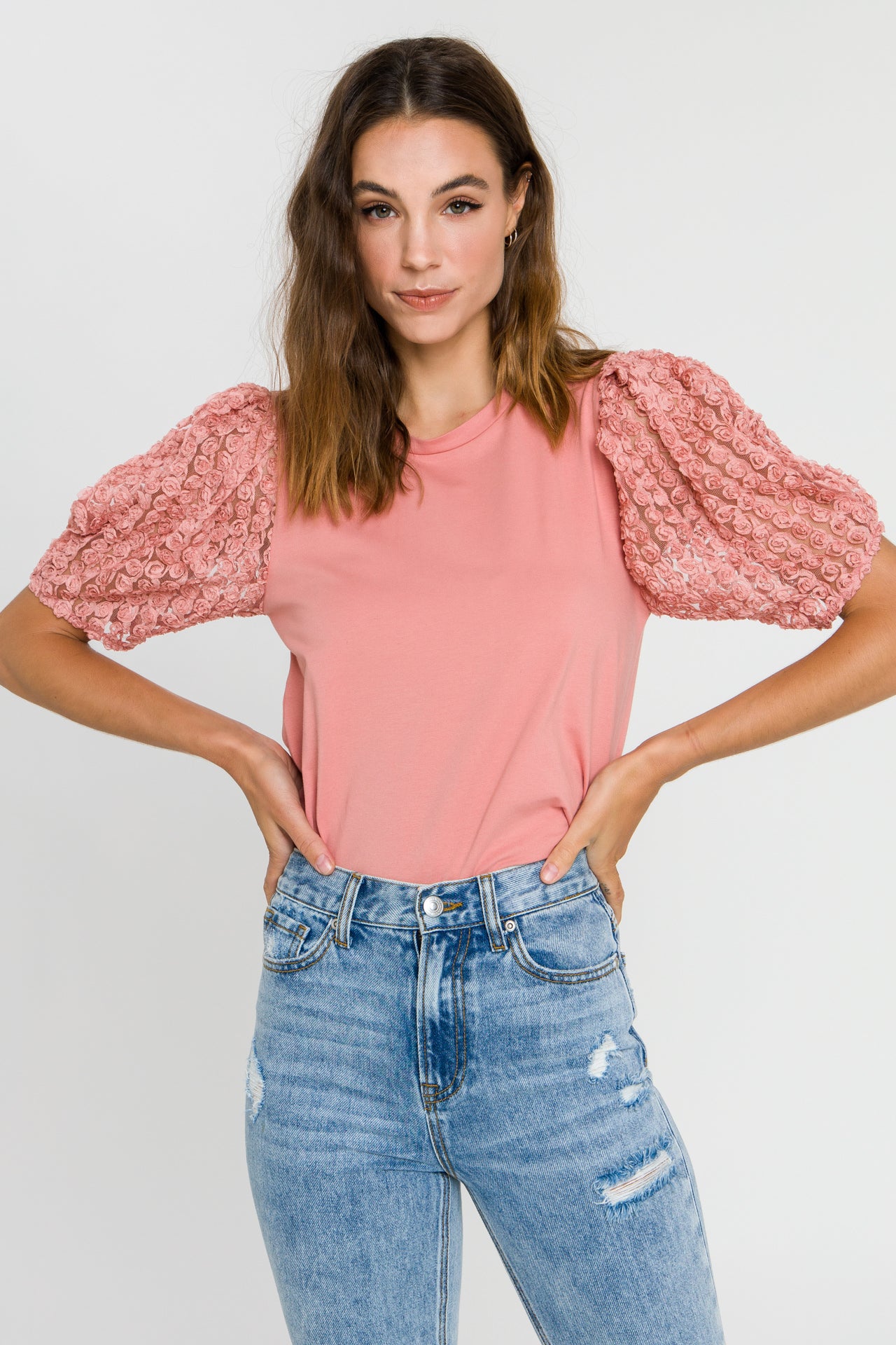 LA'VEN - Floral Embellishment Combo T-Shirt - T-SHIRTS available at Objectrare