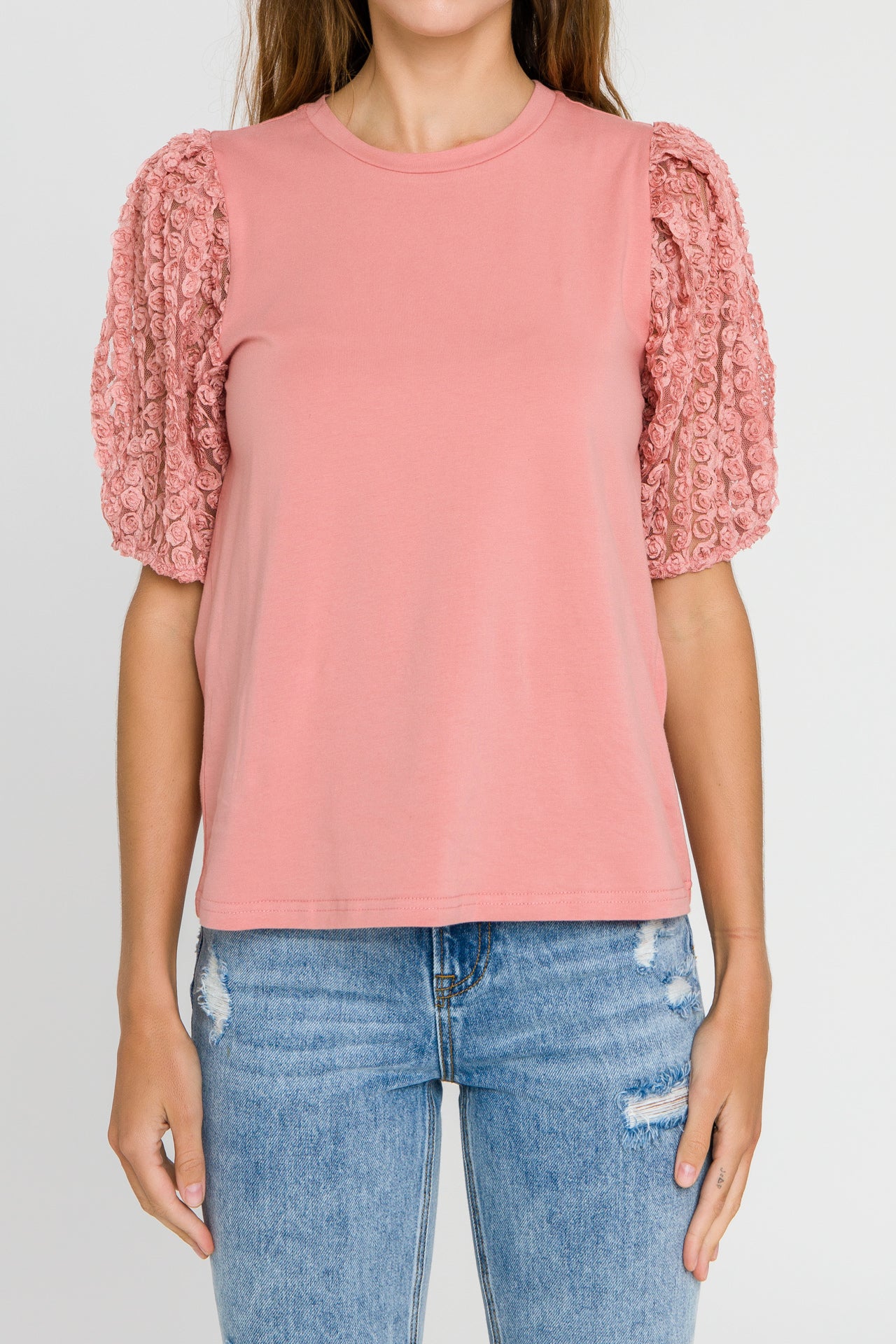 LA'VEN - Floral Embellishment Combo T-Shirt - T-SHIRTS available at Objectrare