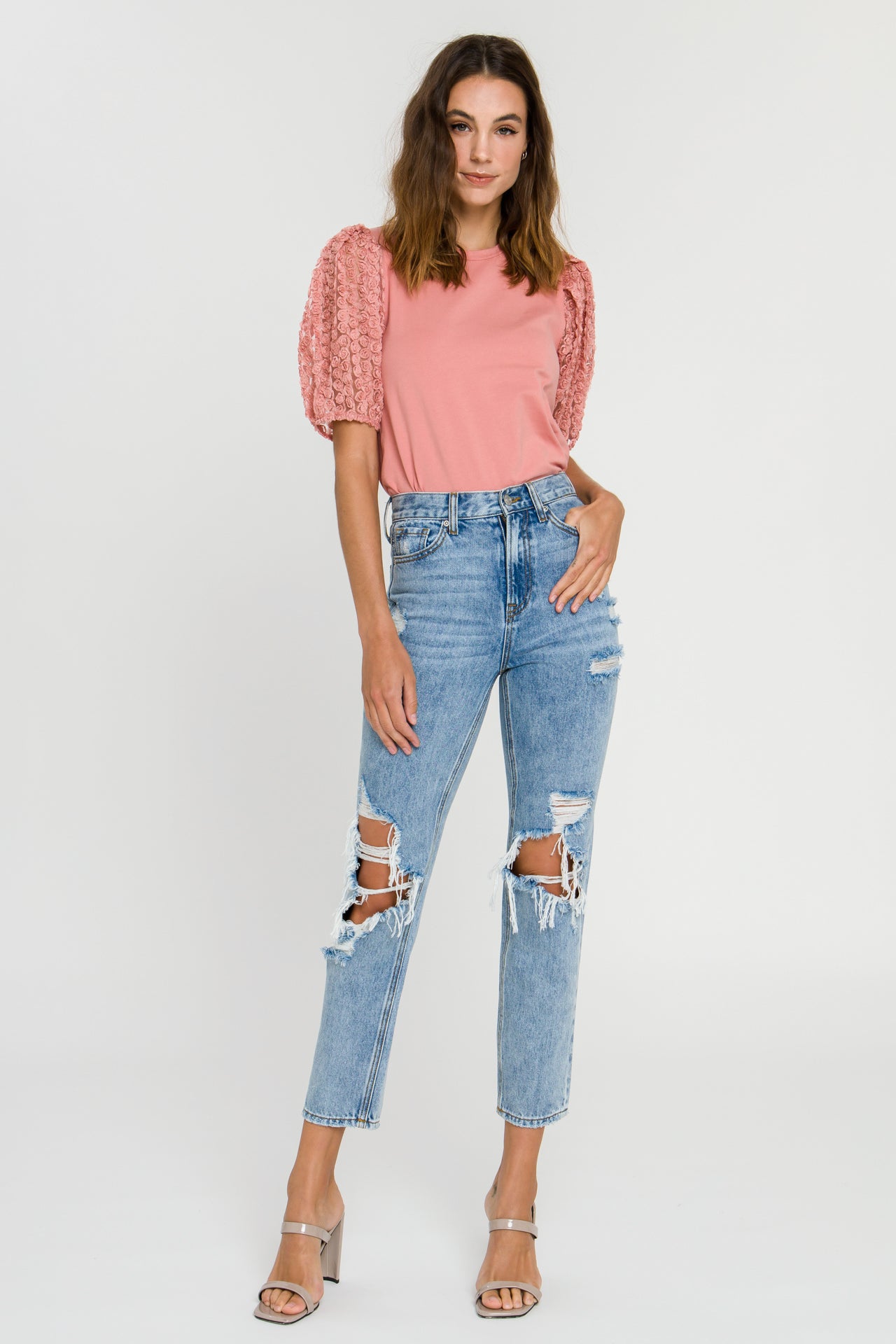 LA'VEN - Floral Embellishment Combo T-Shirt - T-SHIRTS available at Objectrare