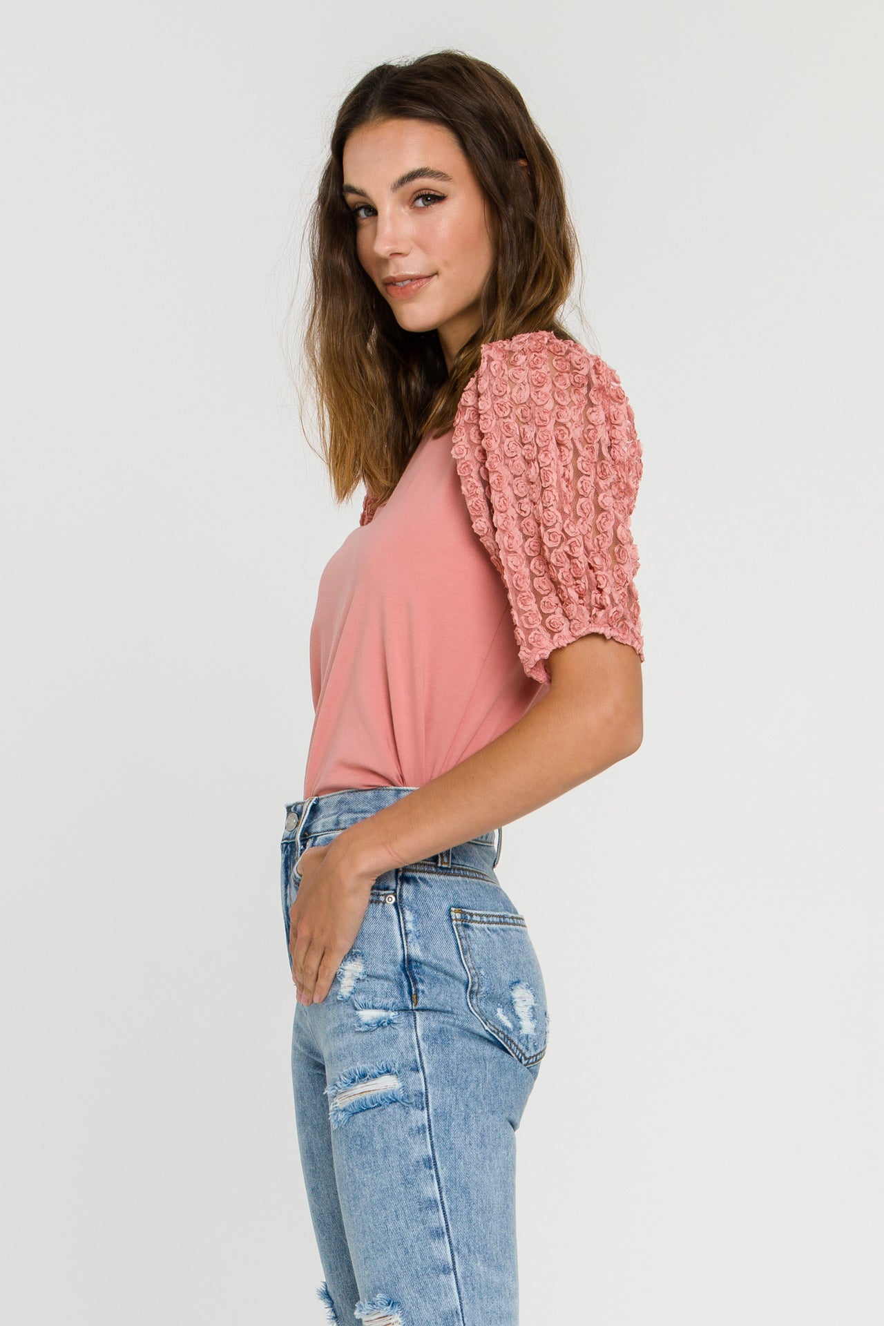 LA'VEN - Floral Embellishment Combo T-Shirt - T-SHIRTS available at Objectrare