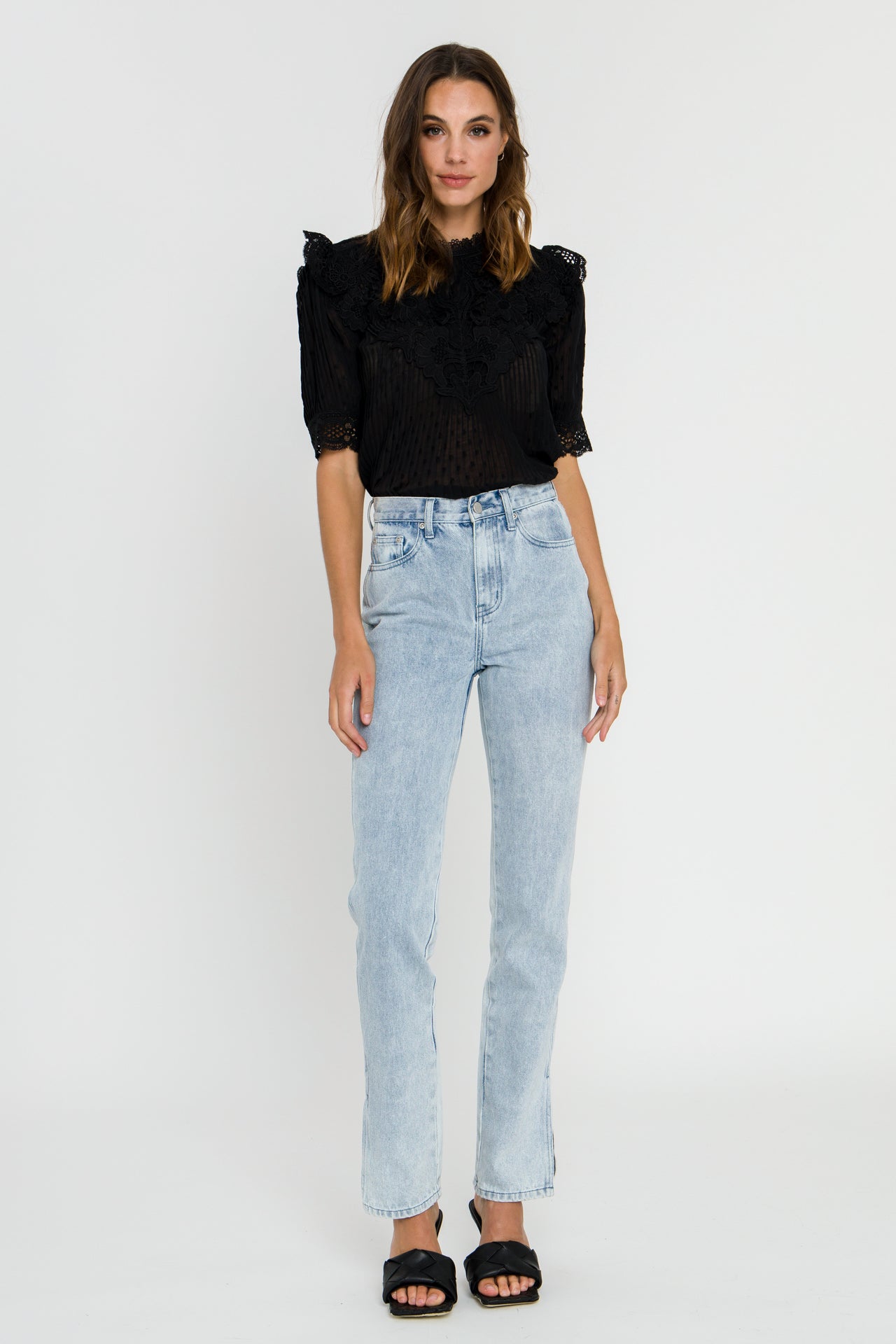 ENDLESS ROSE - Lace Trim Woven Blouse - TOPS available at Objectrare