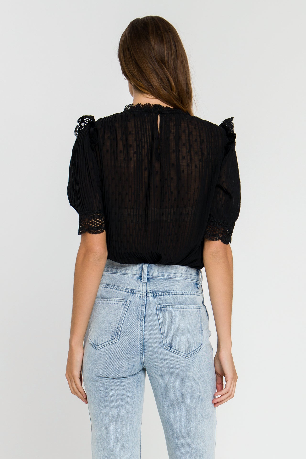 ENDLESS ROSE - Lace Trim Woven Blouse - TOPS available at Objectrare