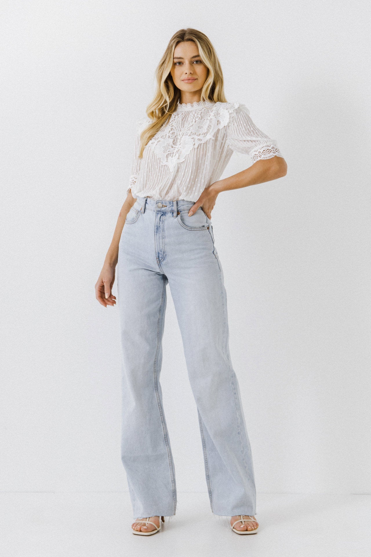 ENDLESS ROSE - Lace Trim Woven Blouse - TOPS available at Objectrare