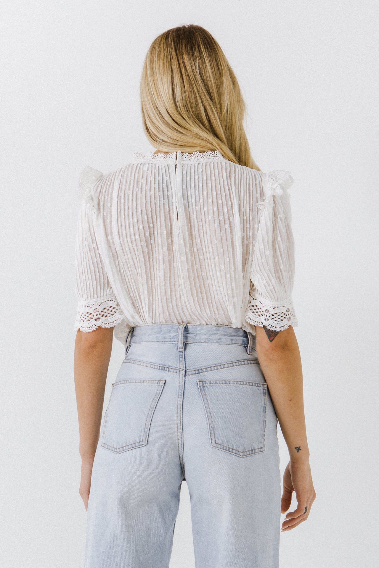 ENDLESS ROSE - Lace Trim Woven Blouse - TOPS available at Objectrare