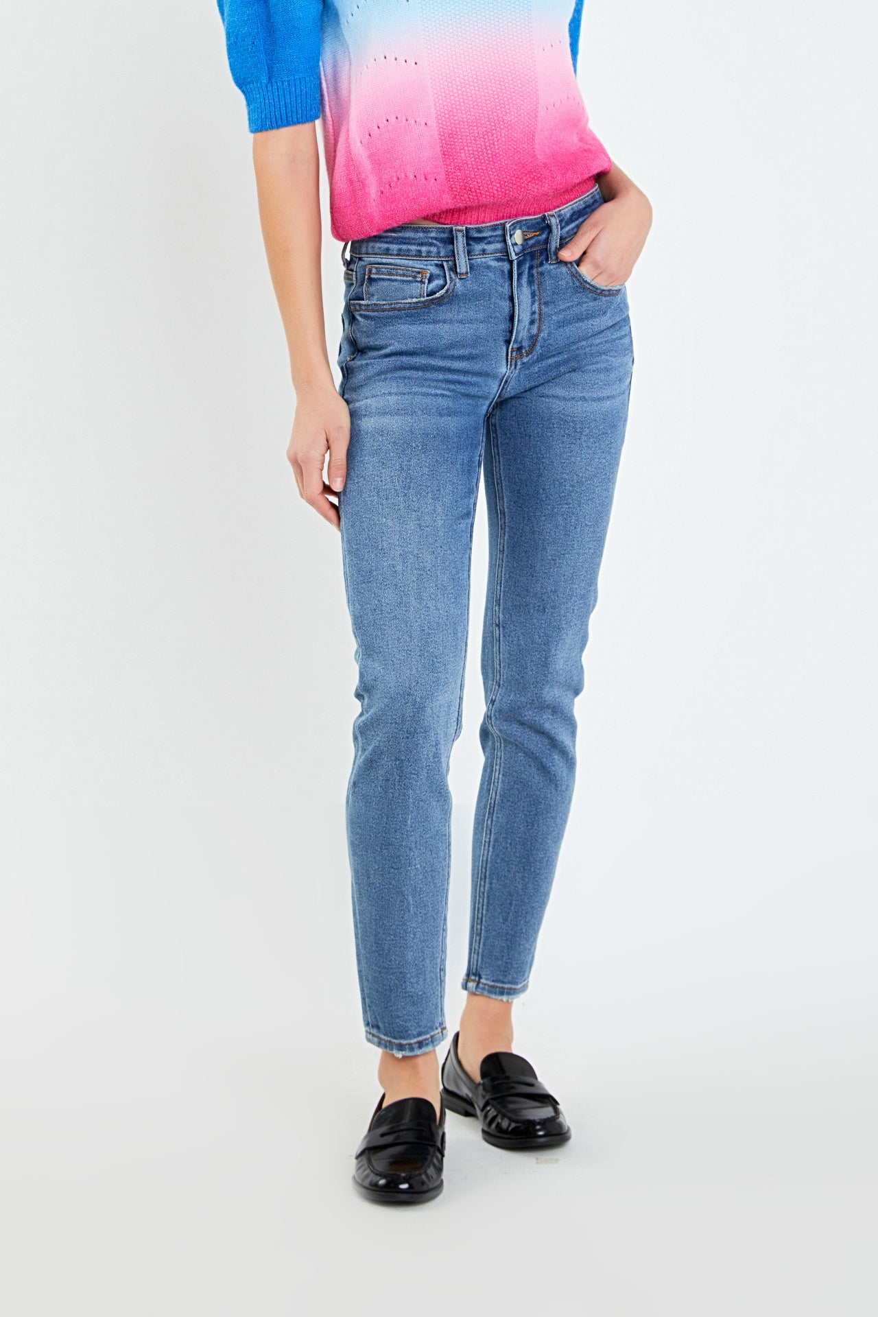 ENGLISH FACTORY - Midi Waist Skinny Ankle Jeans - JEANS available at Objectrare