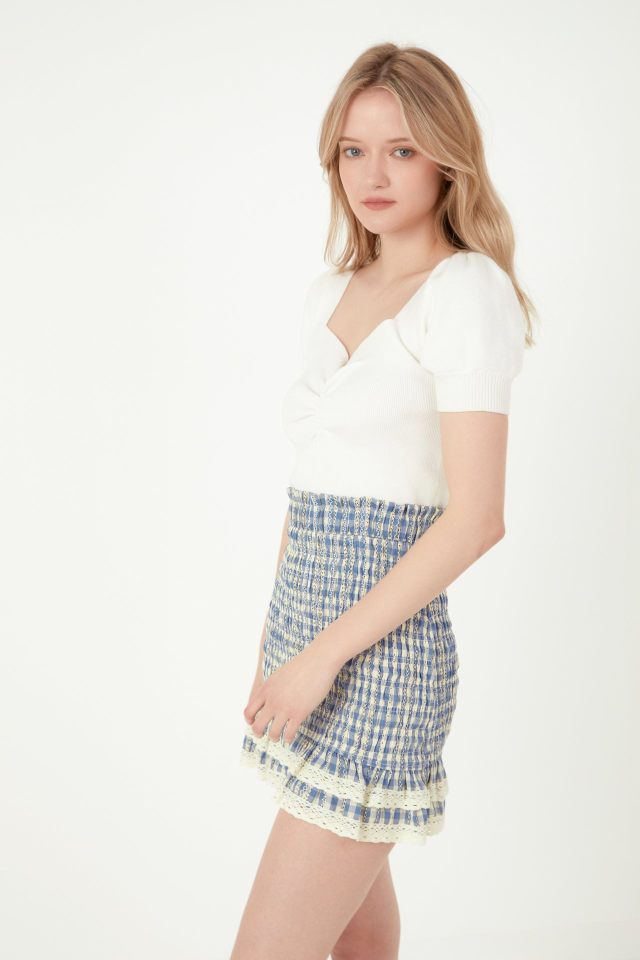 FREE THE ROSES - Gingham Smocked Skirt - SKIRTS available at Objectrare
