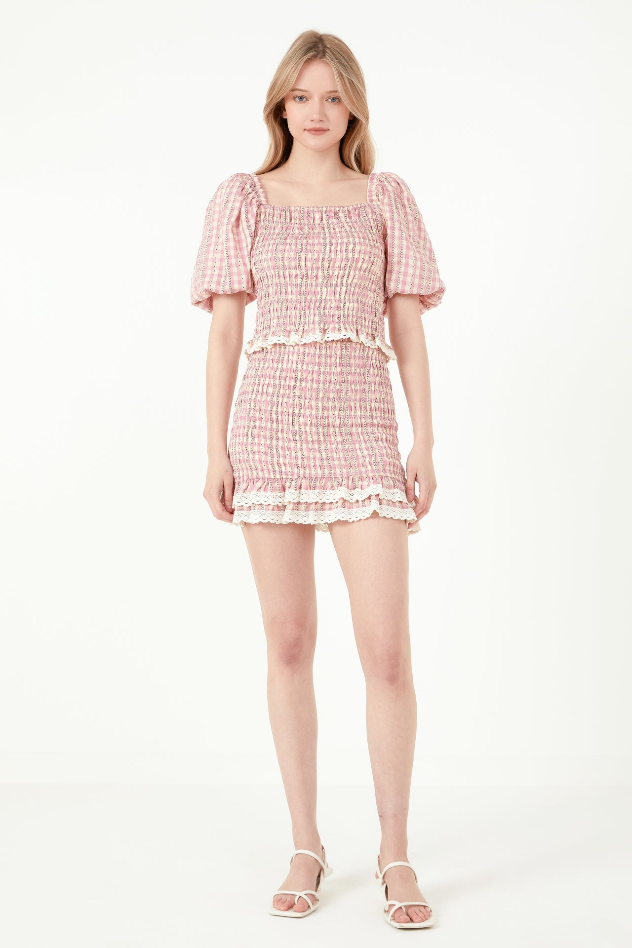 FREE THE ROSES - Gingham Smocked Skirt - SKIRTS available at Objectrare