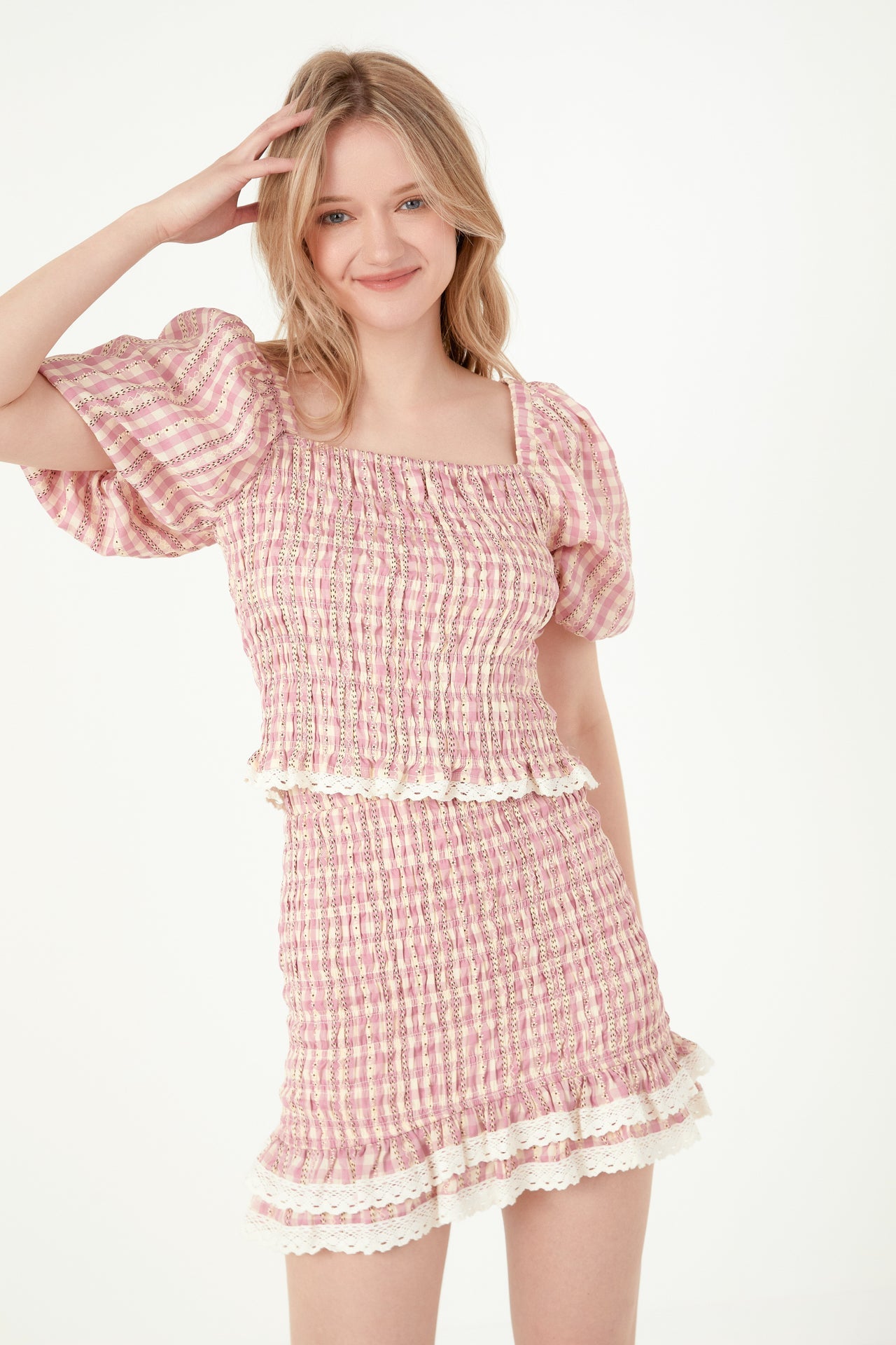 FREE THE ROSES - Gingham Smocked Skirt - SKIRTS available at Objectrare