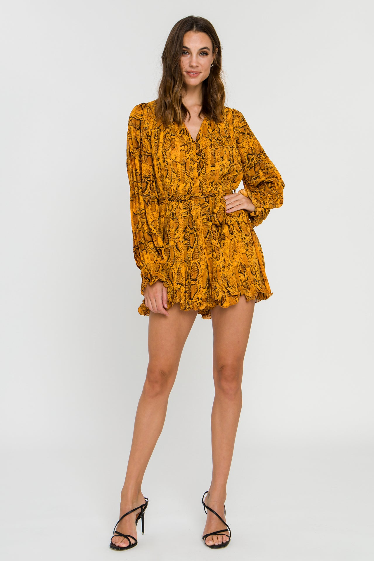 ENDLESS ROSE - Python Print Pleated Romper - ROMPERS available at Objectrare