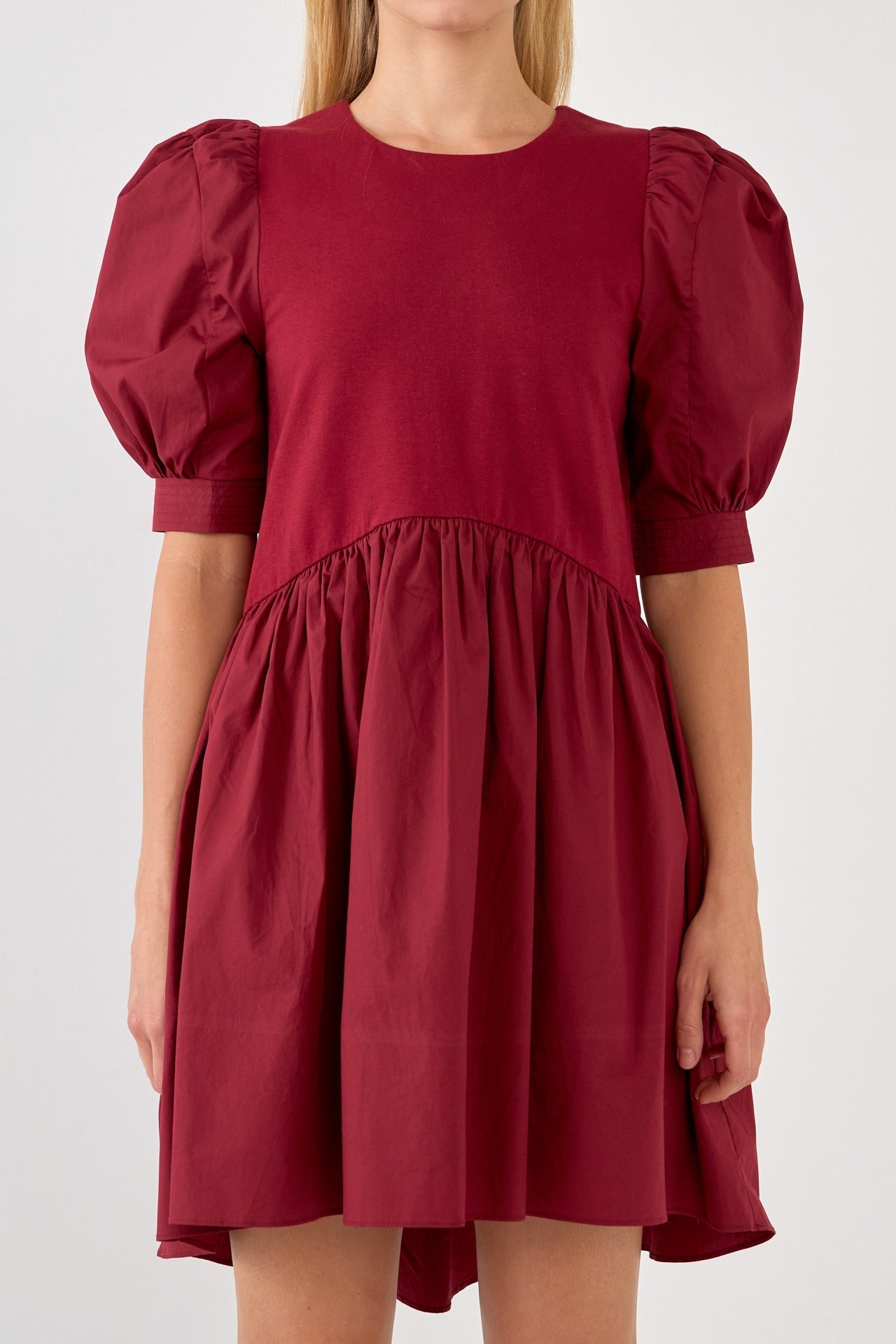 ENGLISH FACTORY - Puff Sleeve High Low Knit Combo Dress - DRESSES available at Objectrare