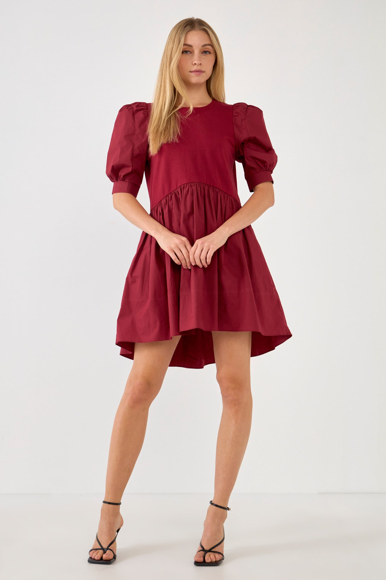 ENGLISH FACTORY - Puff Sleeve High Low Knit Combo Dress - DRESSES available at Objectrare