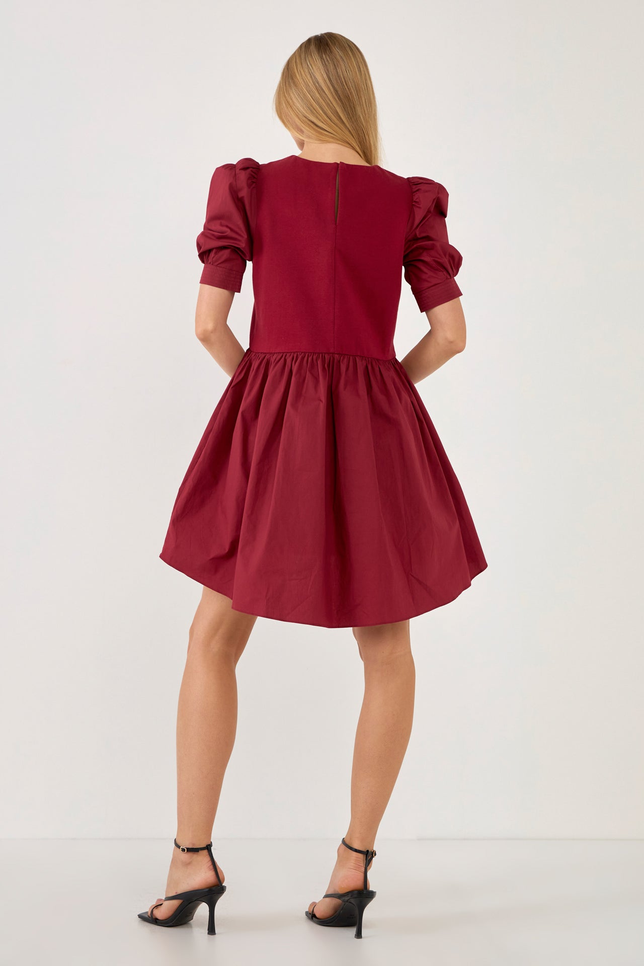 ENGLISH FACTORY - Puff Sleeve High Low Knit Combo Dress - DRESSES available at Objectrare