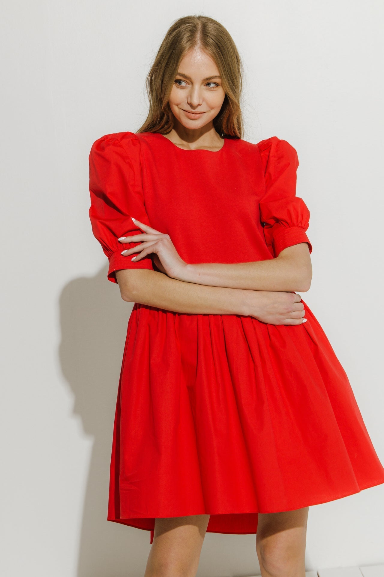 ENGLISH FACTORY - Puff Sleeve High Low Knit Combo Dress - DRESSES available at Objectrare