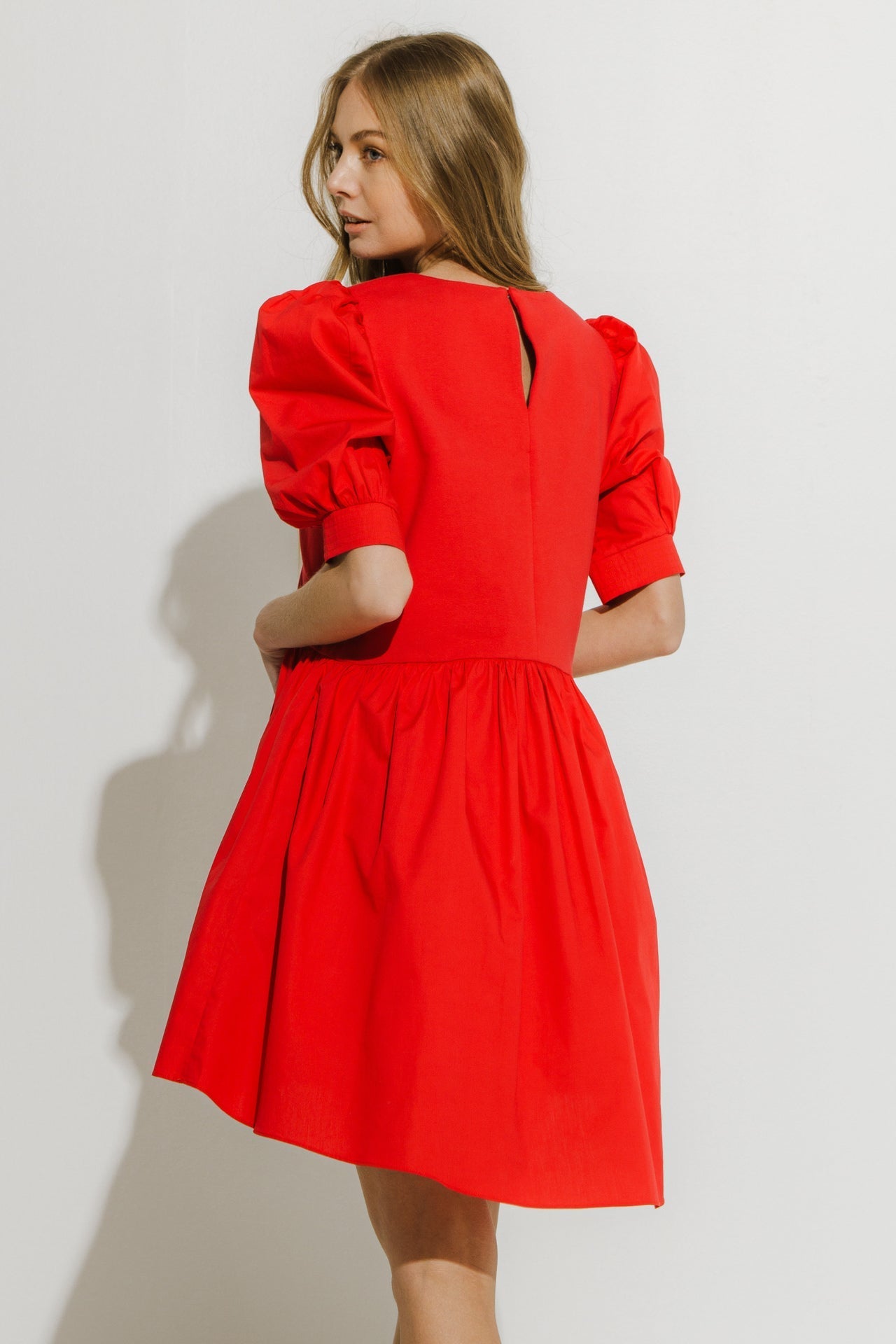 ENGLISH FACTORY - Puff Sleeve High Low Knit Combo Dress - DRESSES available at Objectrare