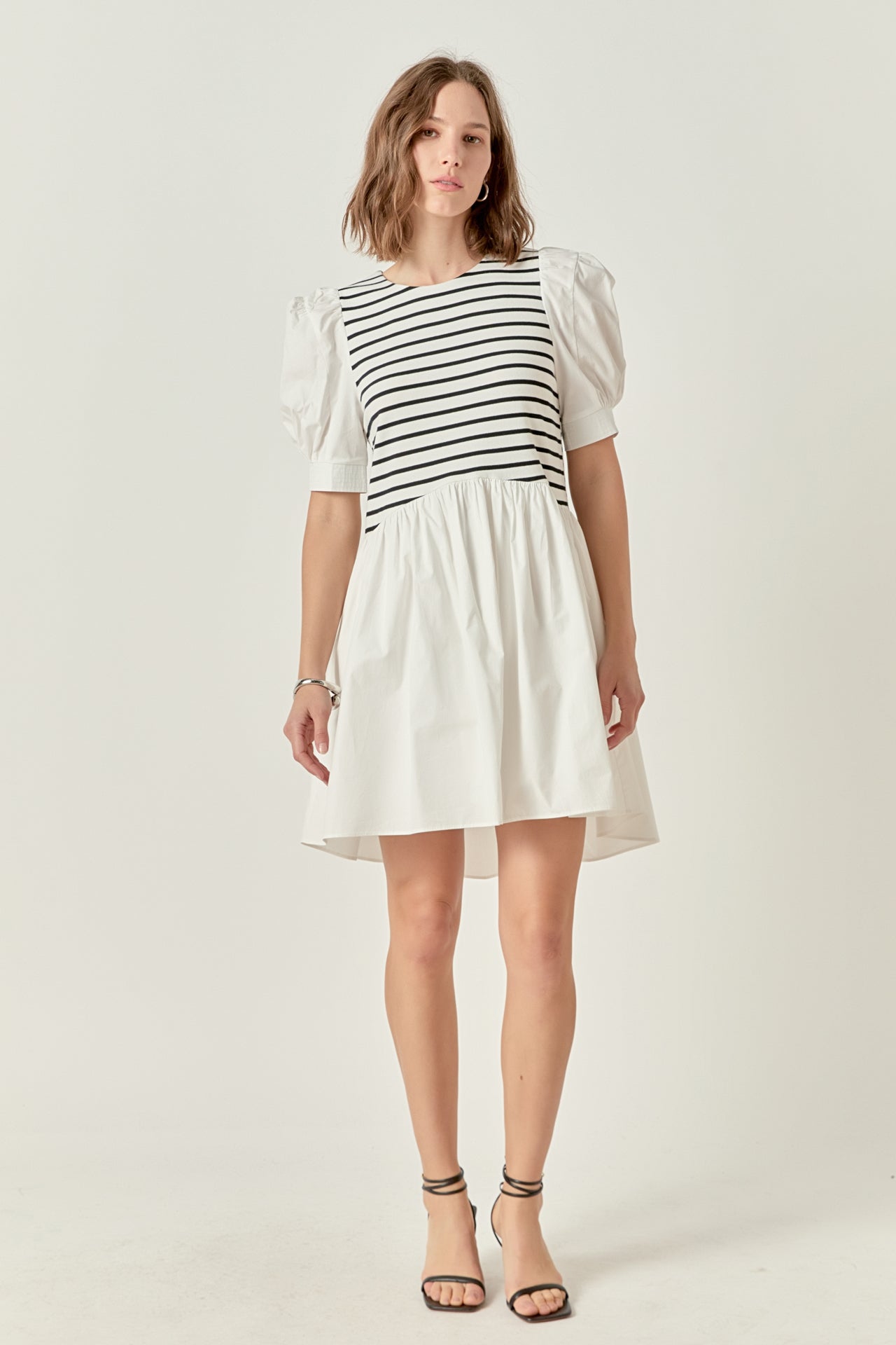 ENGLISH FACTORY - Puff Sleeve High Low Knit Combo Dress - DRESSES available at Objectrare