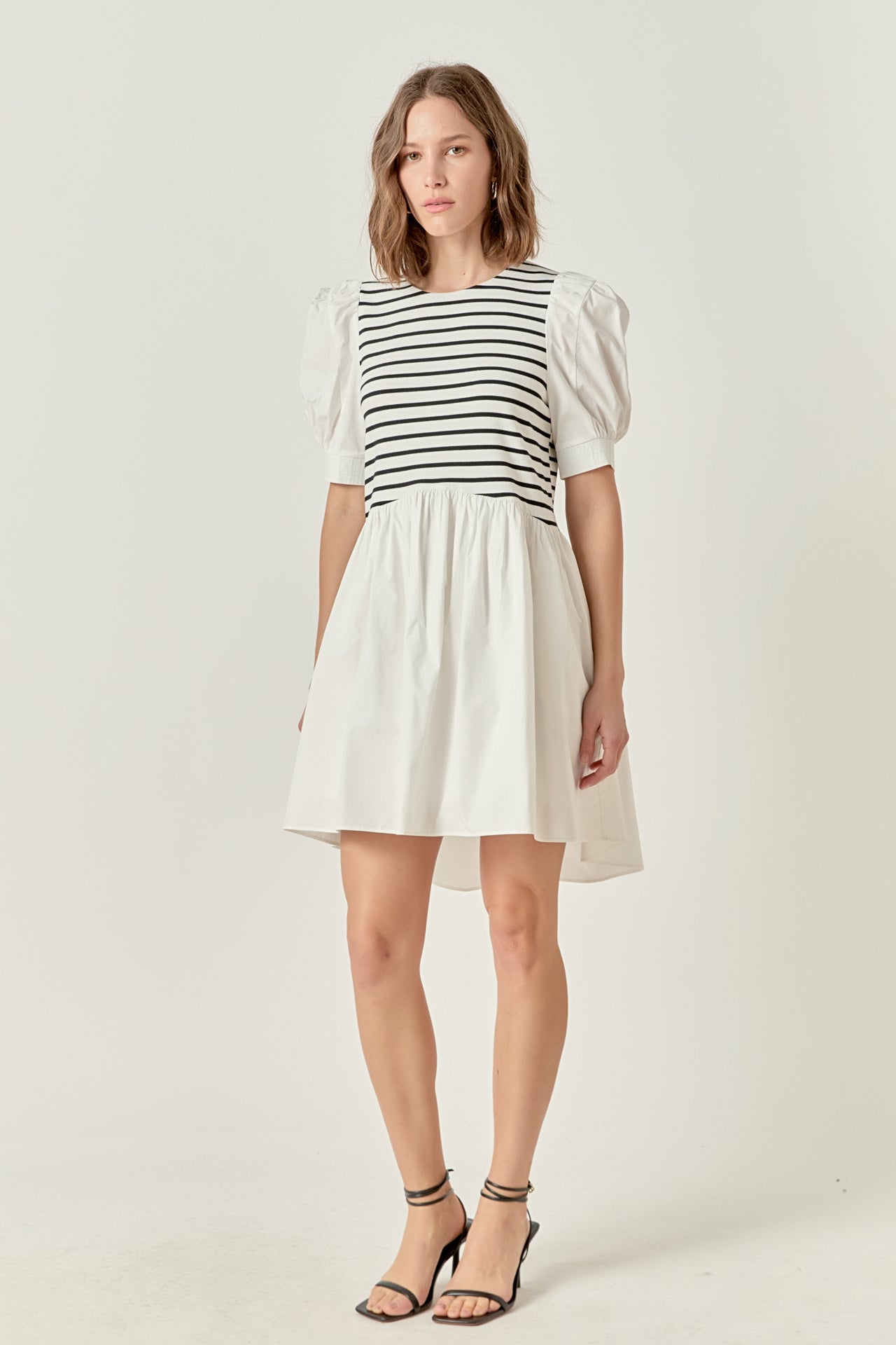 ENGLISH FACTORY - Puff Sleeve High Low Knit Combo Dress - DRESSES available at Objectrare