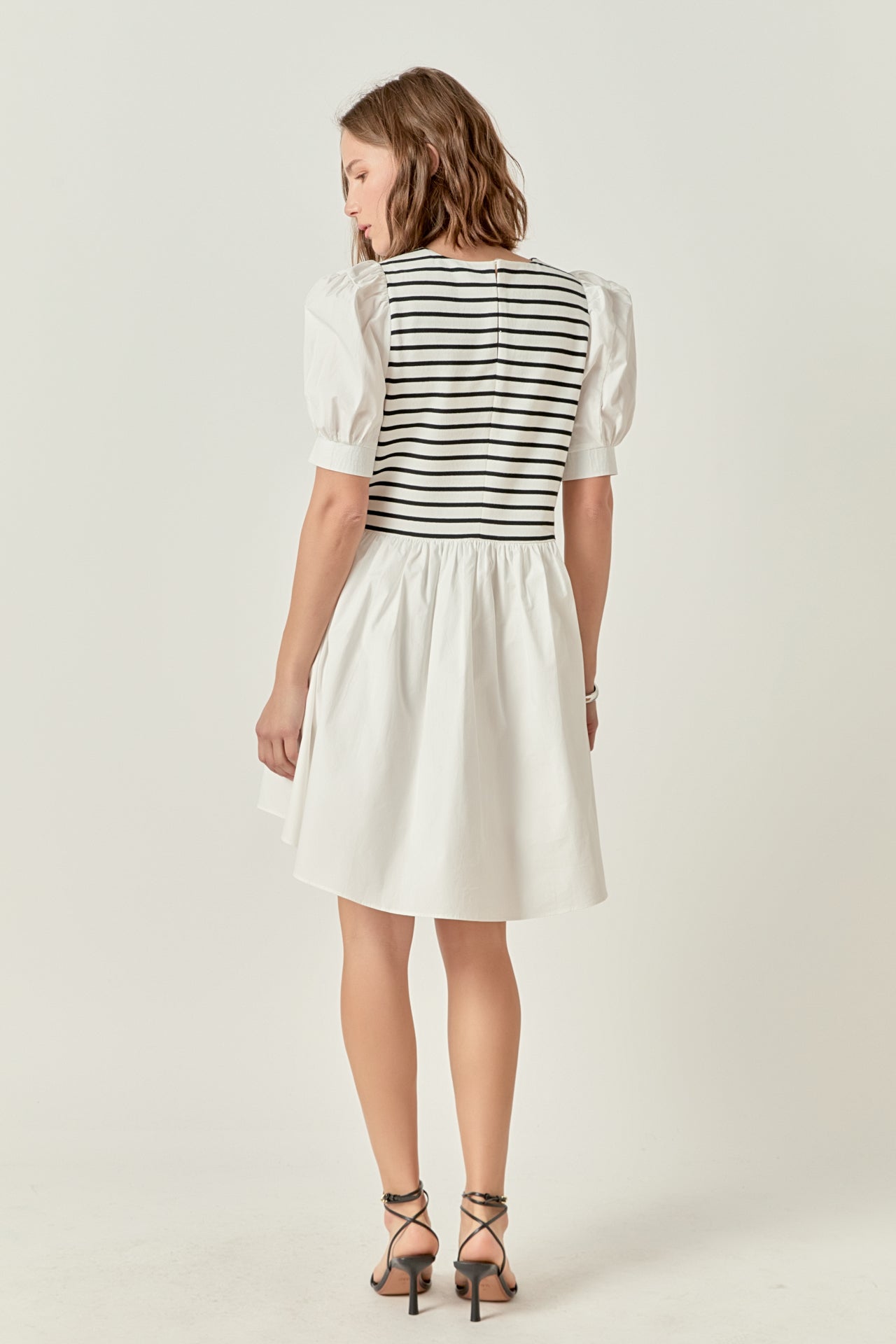 ENGLISH FACTORY - Puff Sleeve High Low Knit Combo Dress - DRESSES available at Objectrare