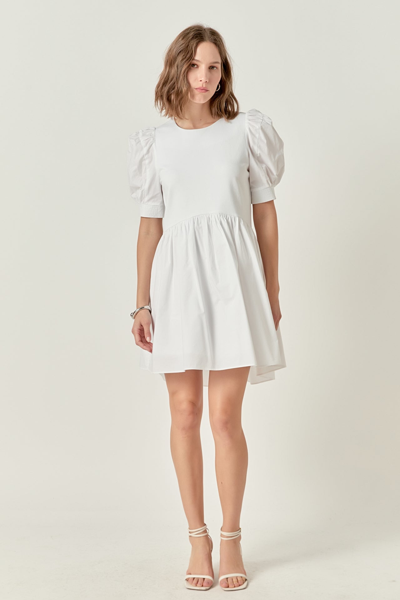 ENGLISH FACTORY - Puff Sleeve High Low Knit Combo Dress - DRESSES available at Objectrare