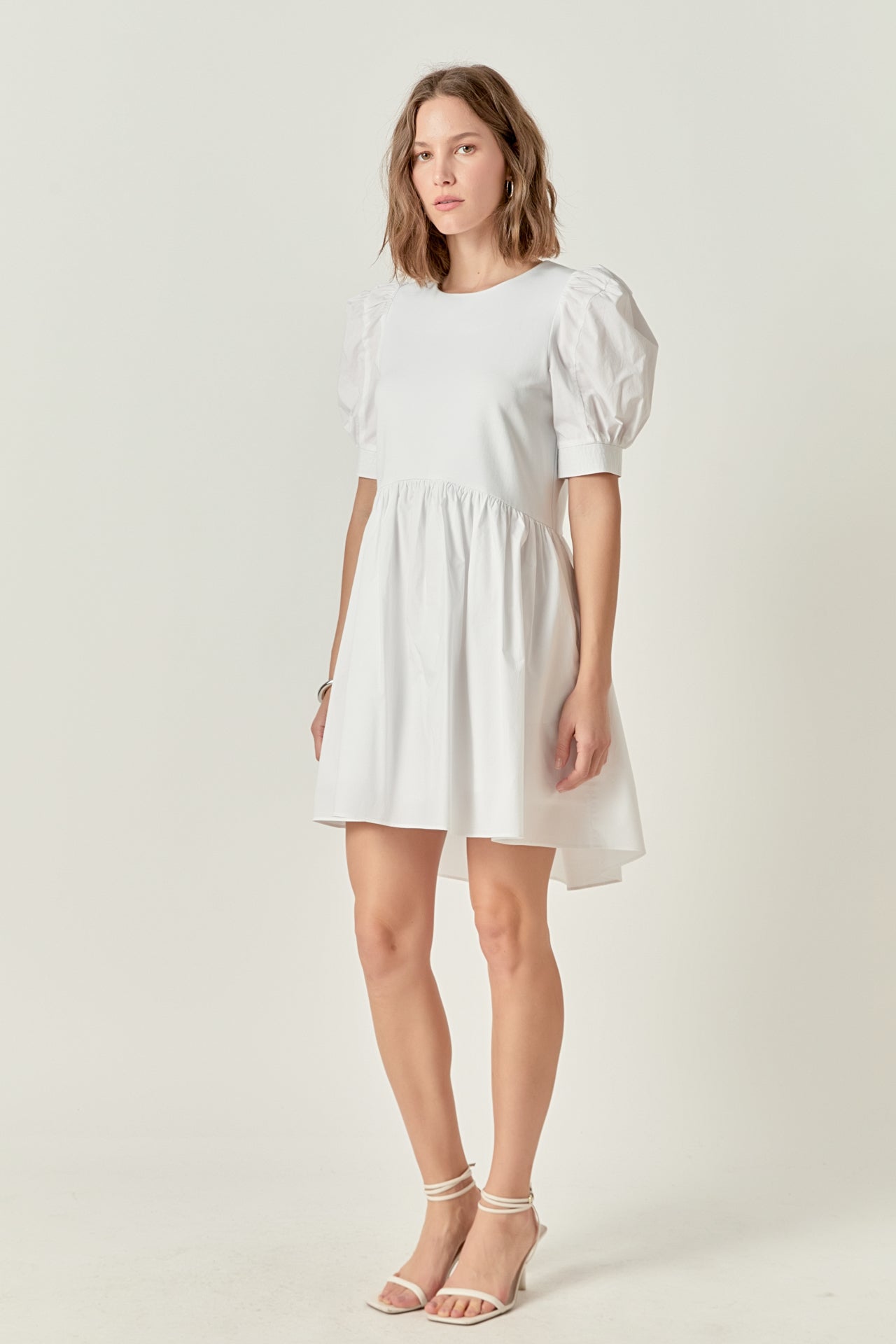 ENGLISH FACTORY - Puff Sleeve High Low Knit Combo Dress - DRESSES available at Objectrare