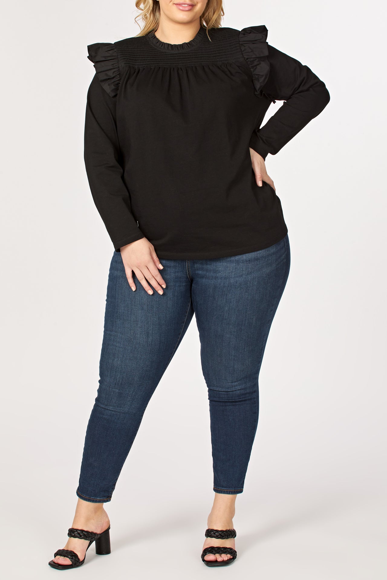 Plus Size Smocked Yoke Long Sleeve T-Shirt