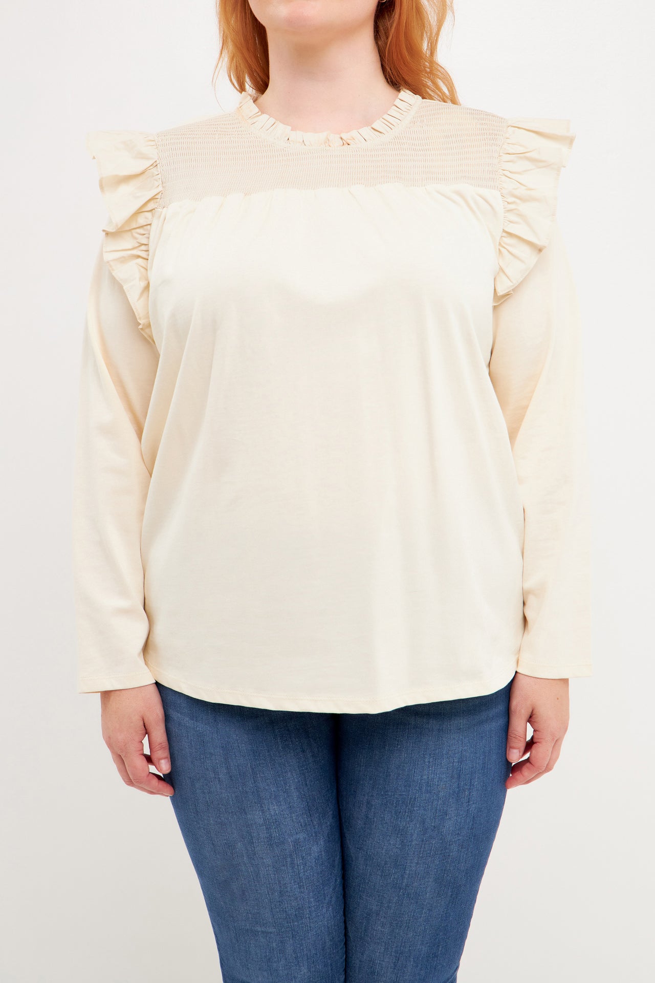 Plus Size Smocked Yoke Long Sleeve T-Shirt