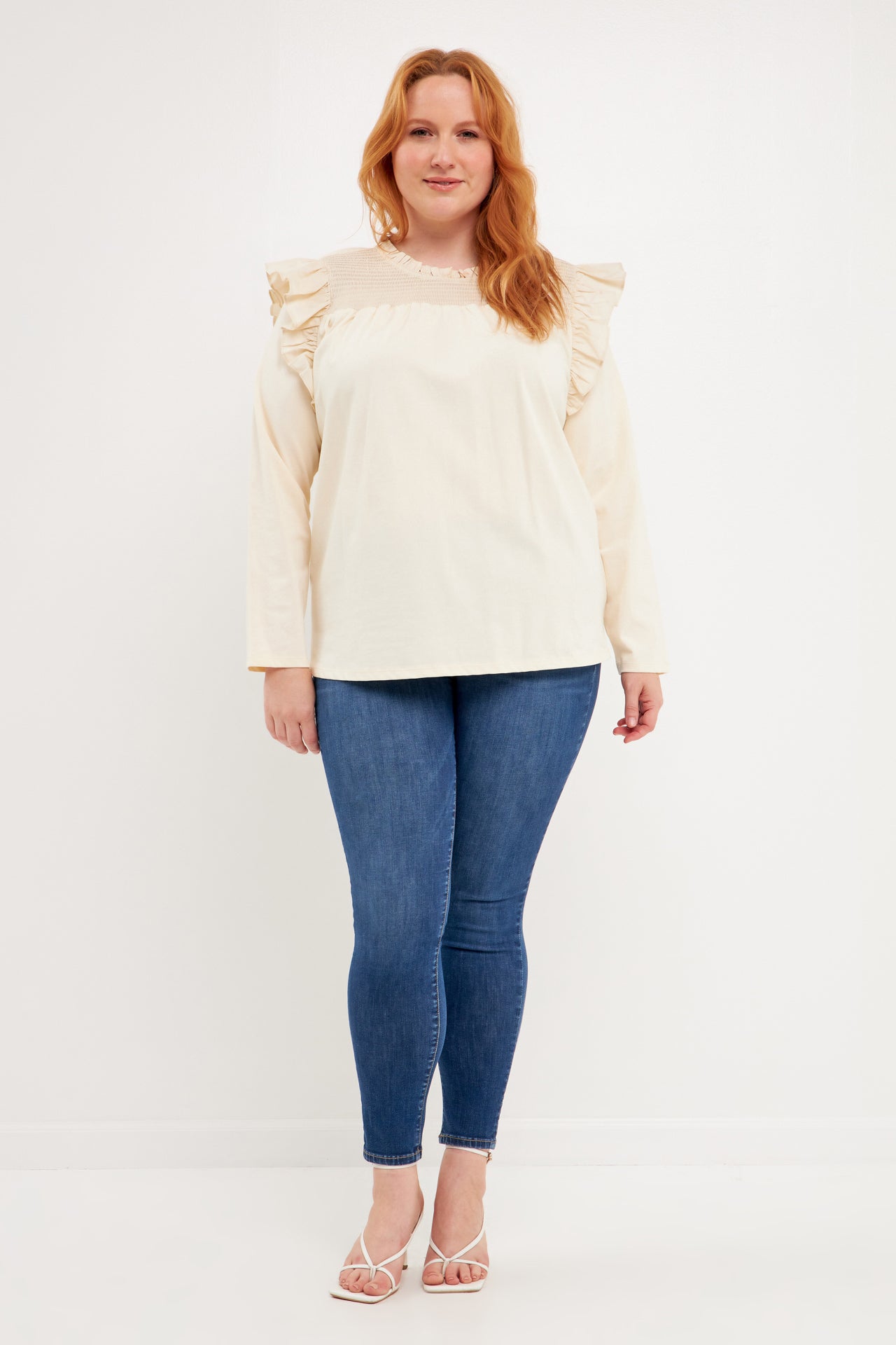 Plus Size Smocked Yoke Long Sleeve T-Shirt