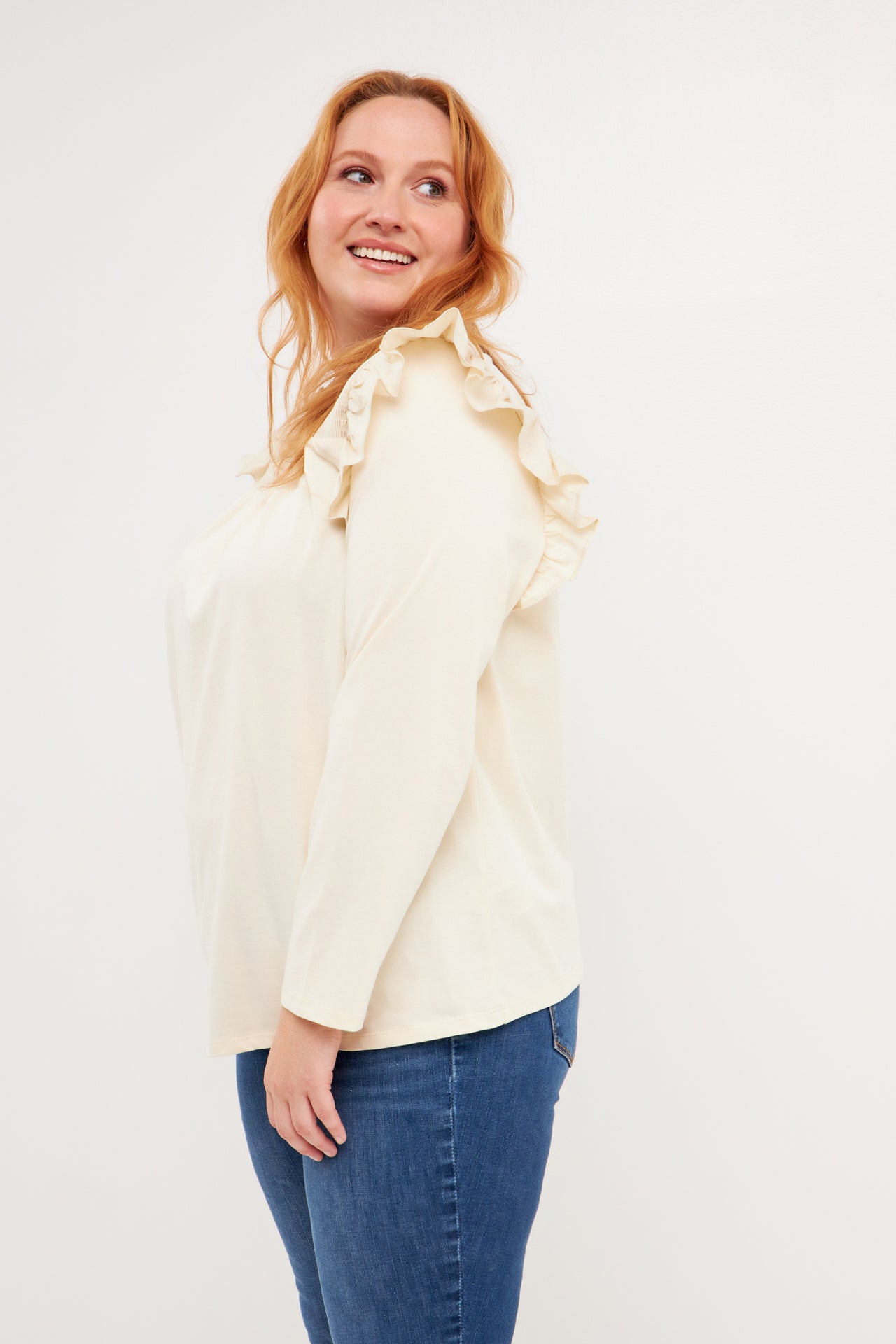 Plus Size Smocked Yoke Long Sleeve T-Shirt