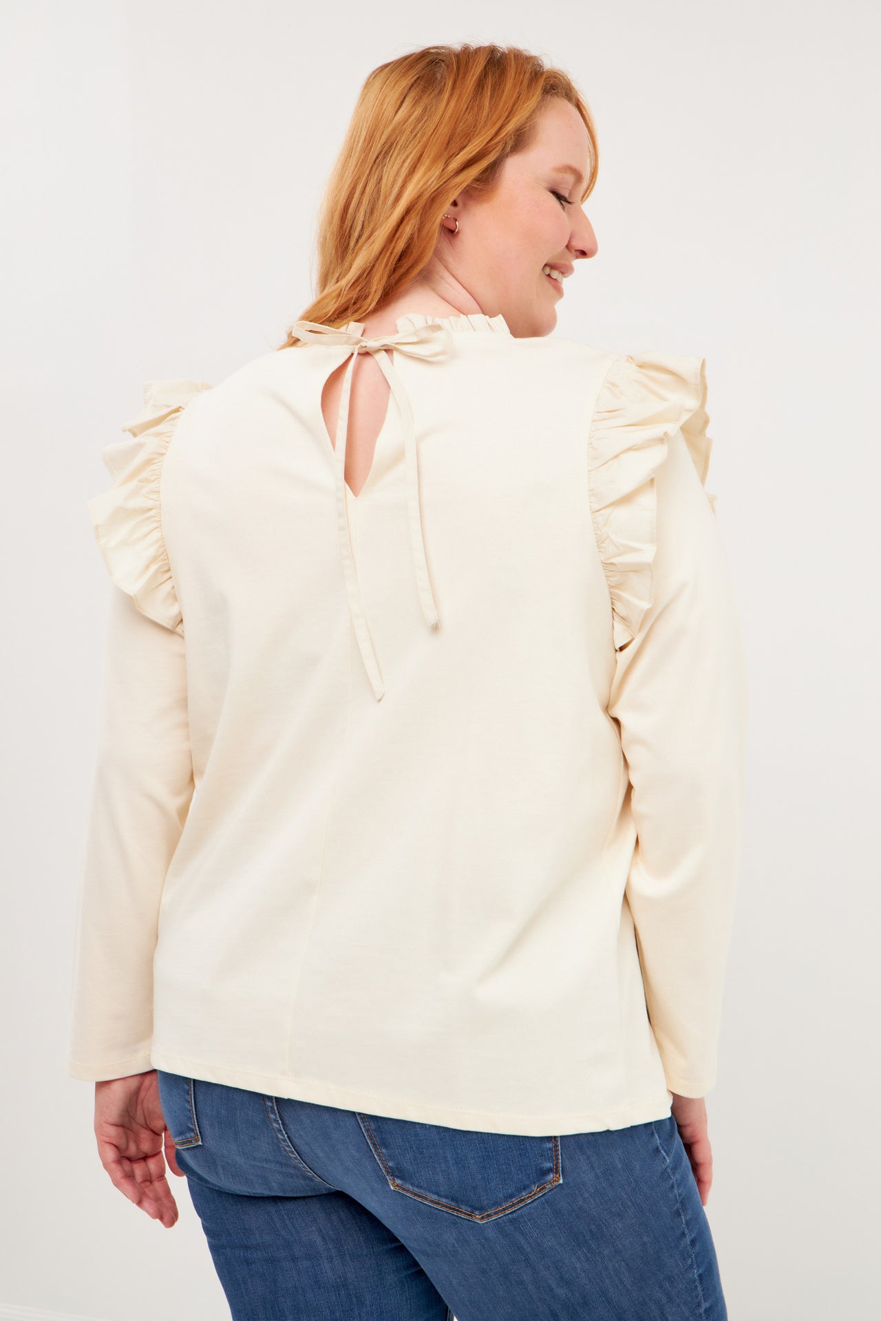 Plus Size Smocked Yoke Long Sleeve T-Shirt