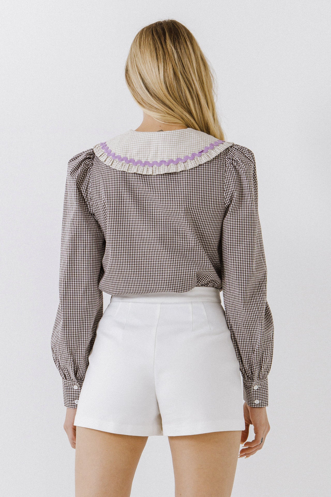 ENGLISH FACTORY - Gingham Check Long Sleeve Blouse - TOPS available at Objectrare