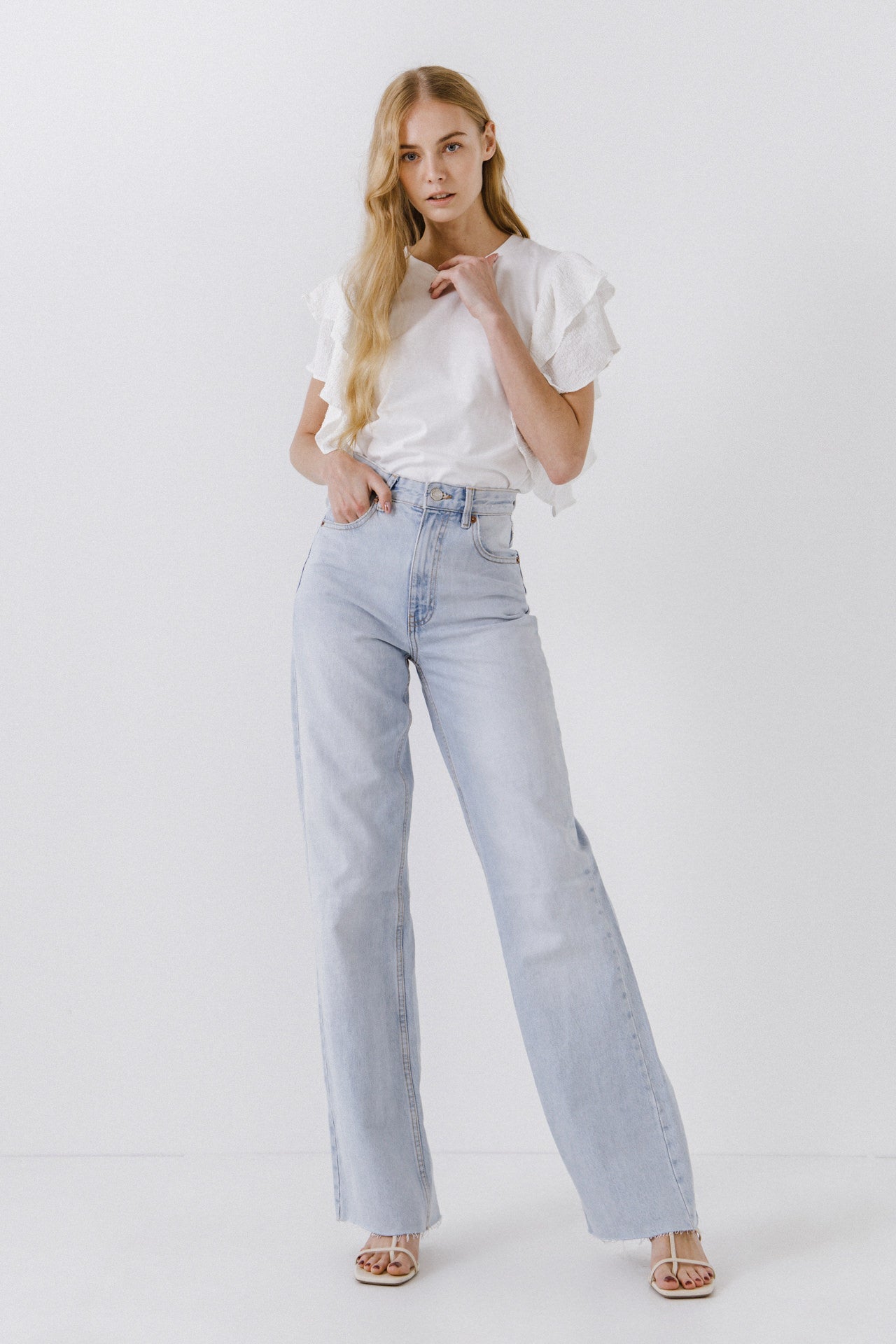 ENDLESS ROSE - Textured Ruffle Sleeve T-Shirt - TOPS available at Objectrare