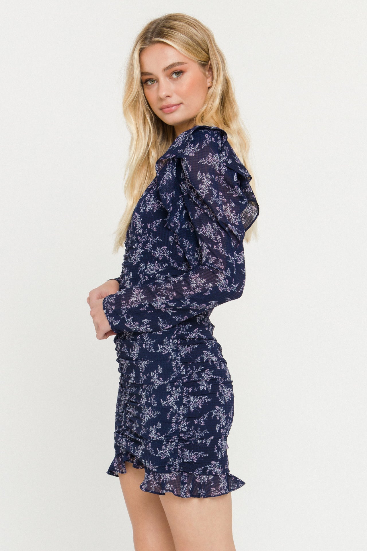 ENDLESS ROSE - Floral Ruched Mini Dress - DRESSES available at Objectrare