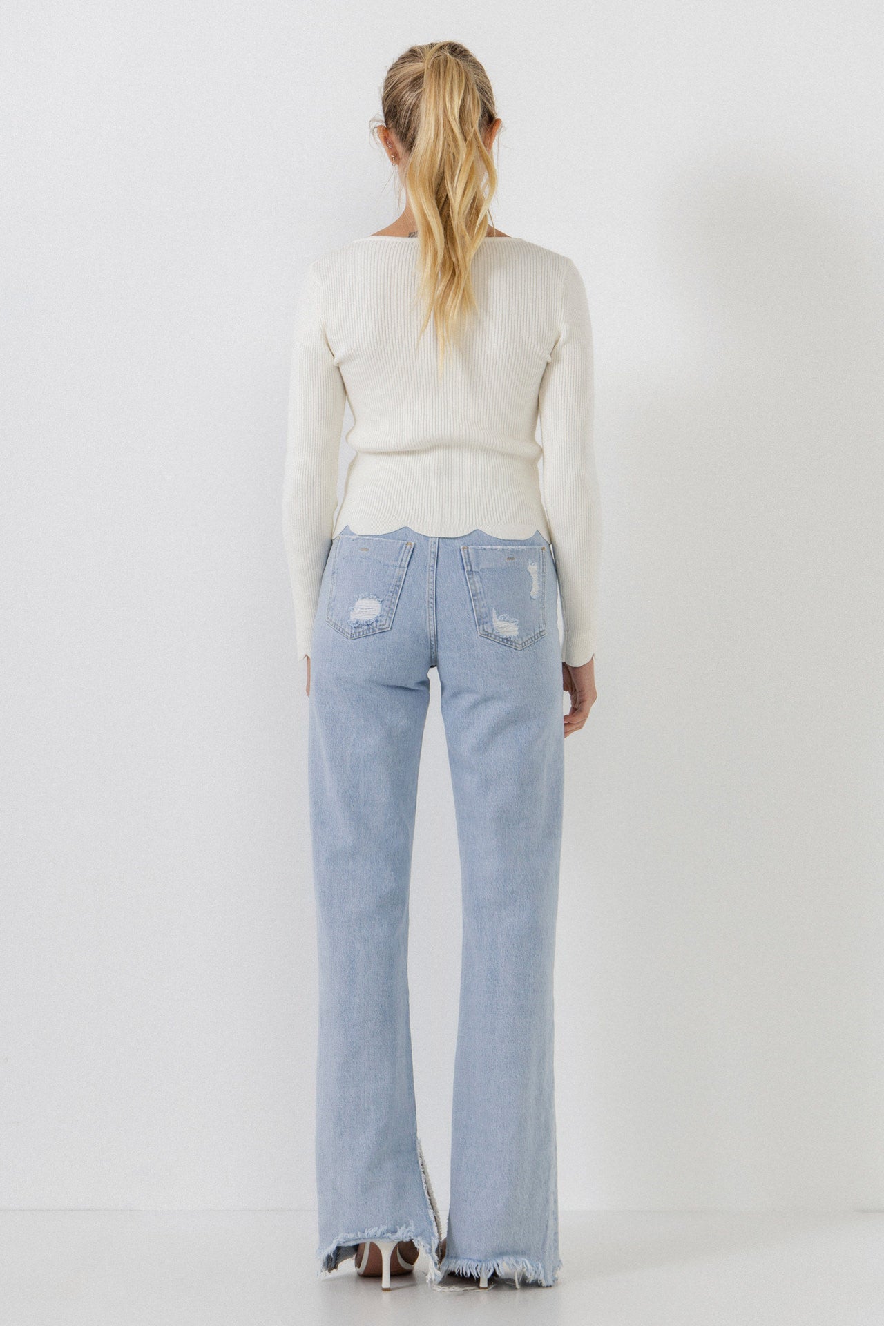 ENGLISH FACTORY - Scallop Hem Long Sleeve Sweater - SWEATERS & KNITS available at Objectrare