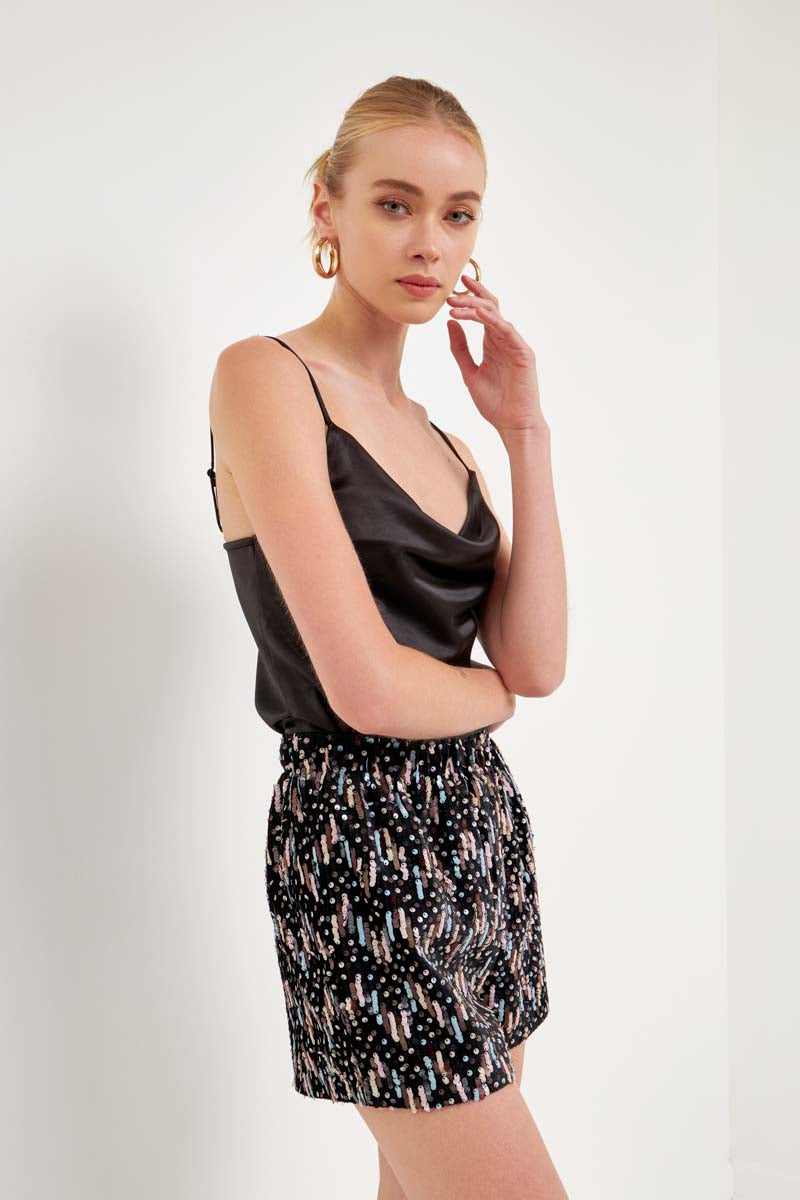 ENDLESS ROSE - High-Waisted Sequin Shorts - SHORTS available at Objectrare
