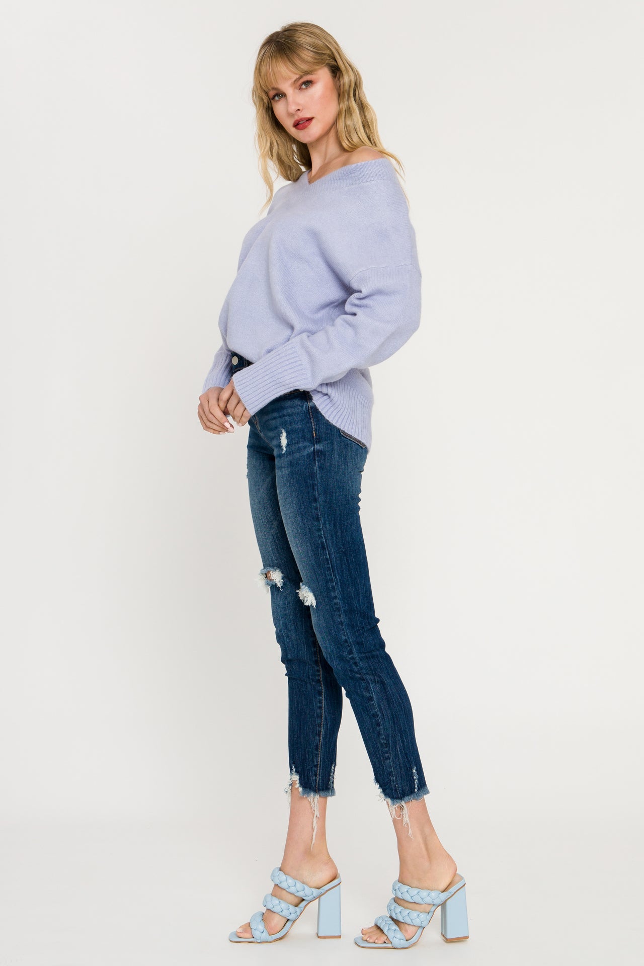 ENDLESS ROSE - V-Neck Long Sleeve Sweater - SWEATERS & KNITS available at Objectrare