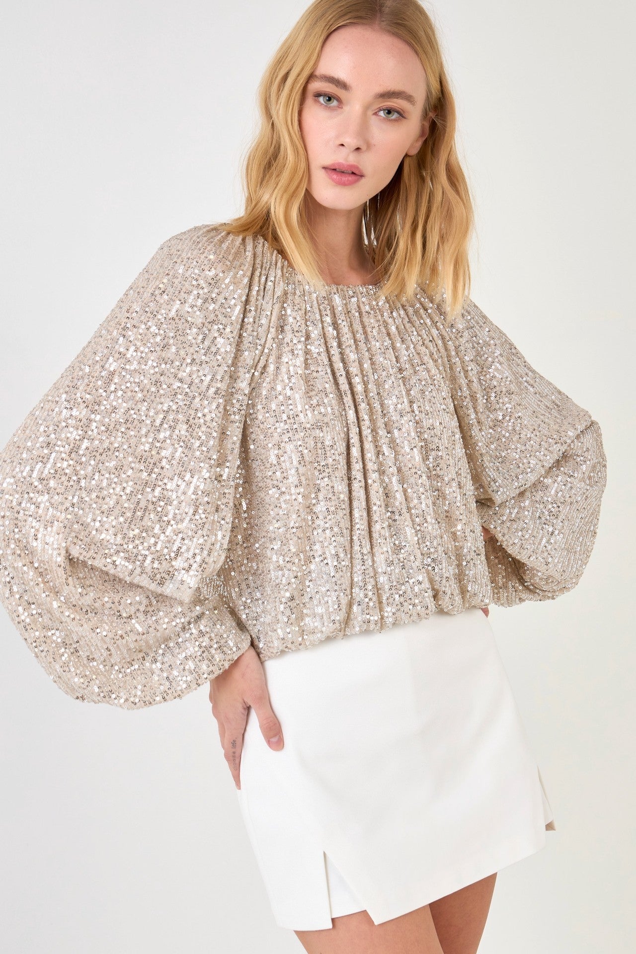 ENDLESS ROSE - Sequins Blouson Top - TOPS available at Objectrare