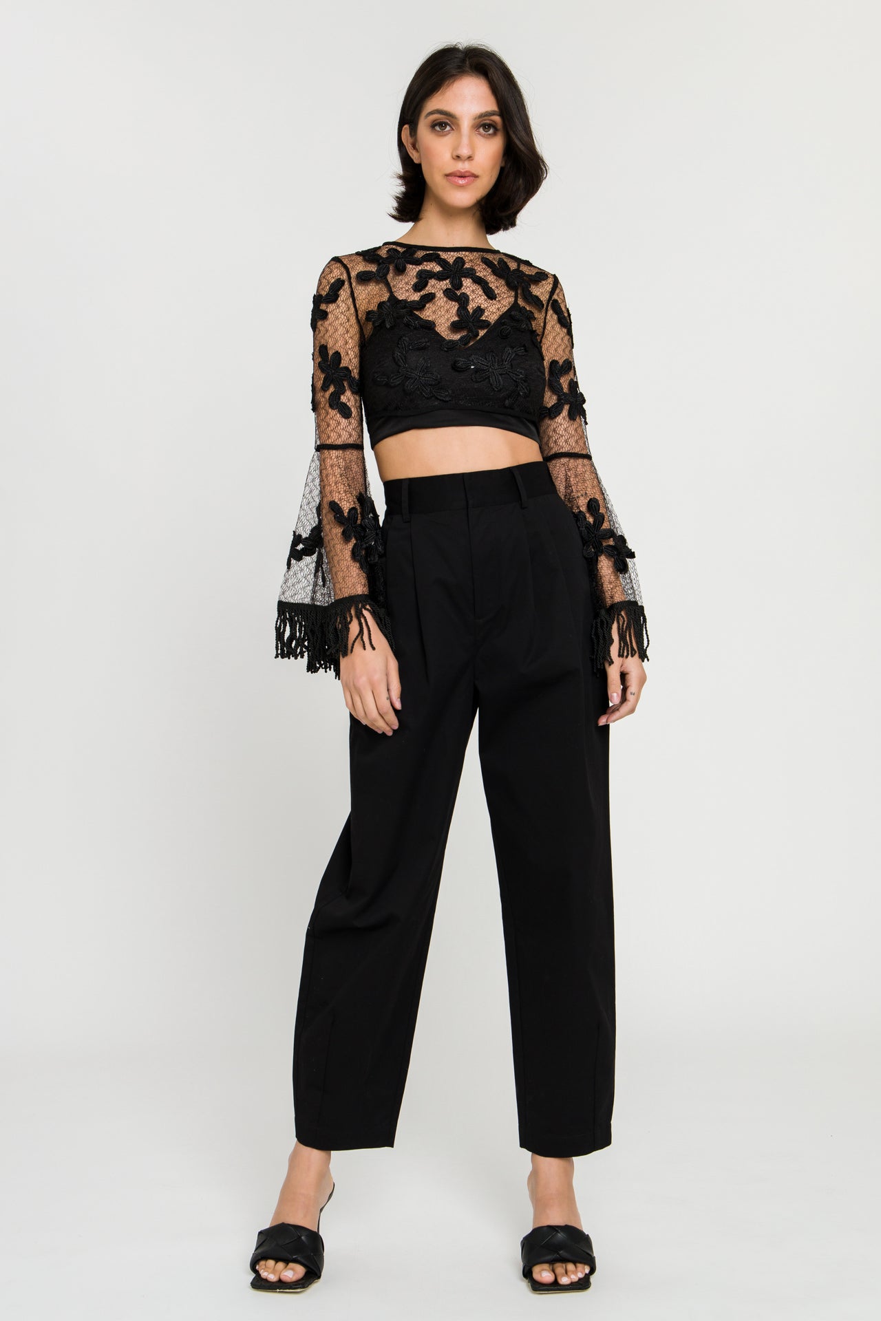 ENDLESS ROSE - Floral Lace Crop Top with Bell Sleeve - TOPS available at Objectrare