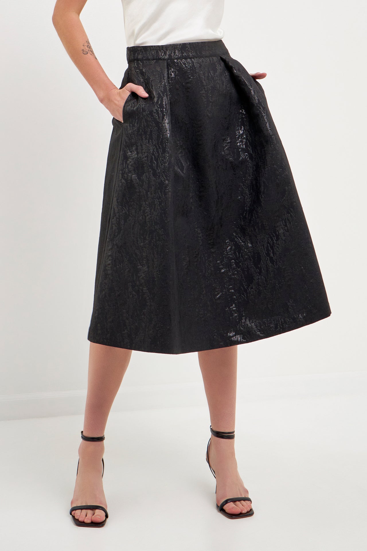 Metallic Jacquard Flare Midi Skirt