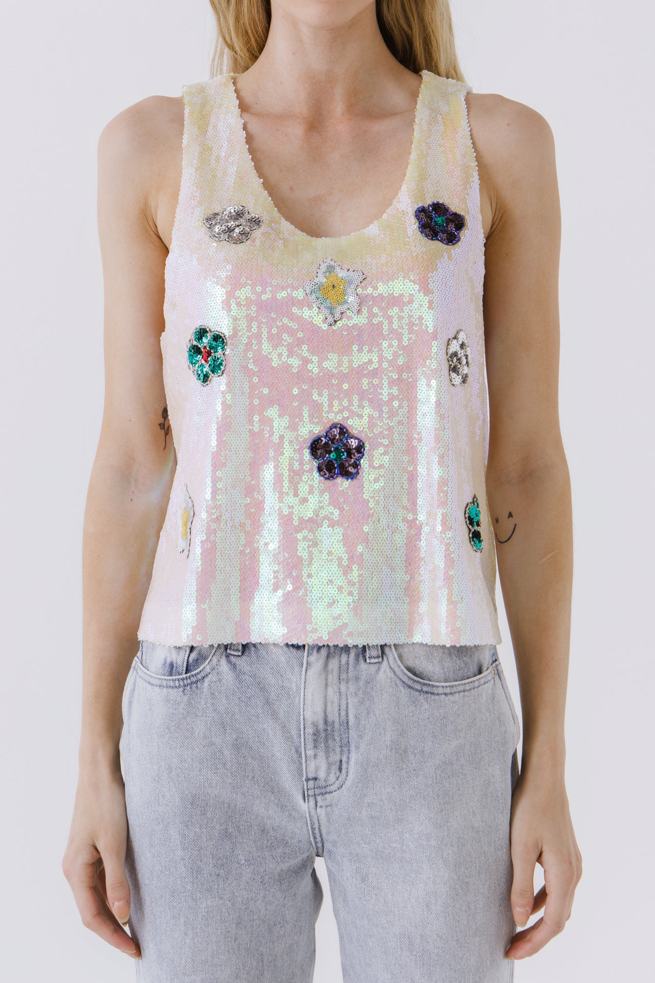 ENDLESS ROSE - Bella Sequin Floral Tank - TOPS available at Objectrare