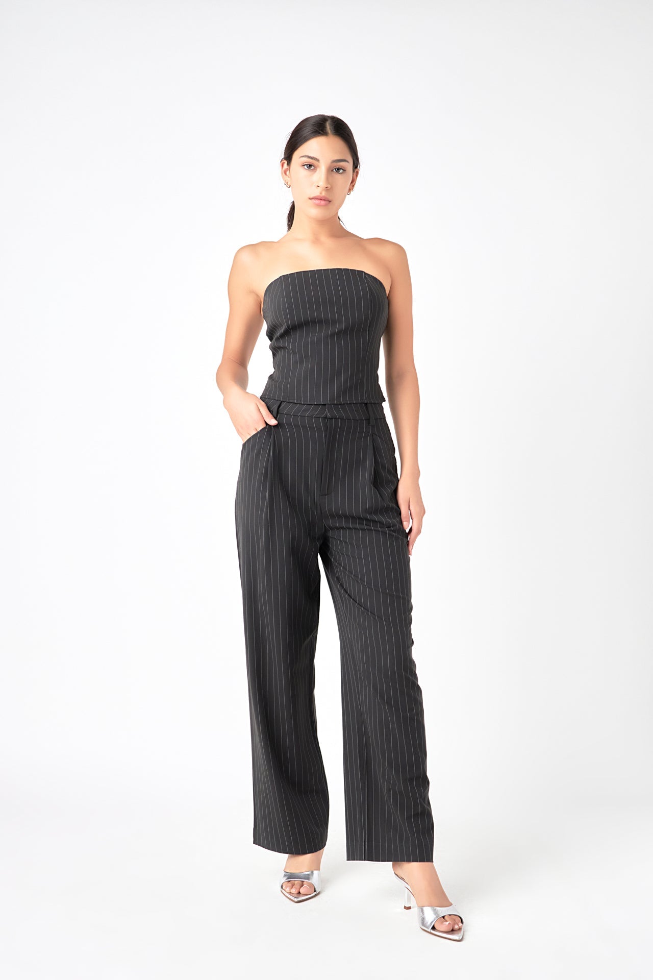 GREY LAB - Pinstriped Wide Leg Pants - PANTS available at Objectrare