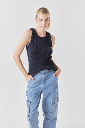 GREY LAB - Round Neck Sleeveless Knit Top - TOPS available at Objectrare