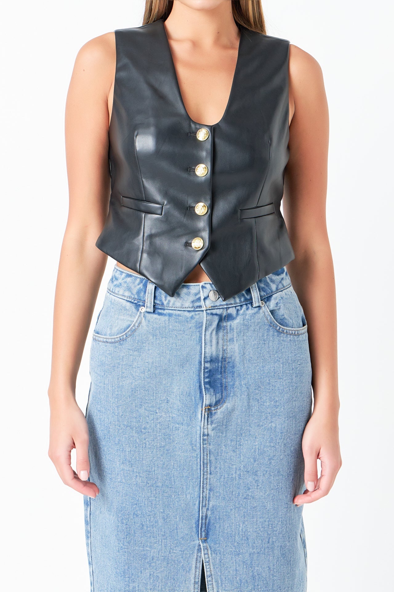 GREY LAB - Pu Deep Neck Vest - TOPS available at Objectrare