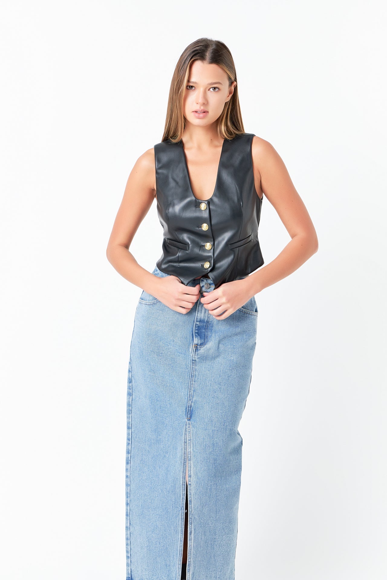GREY LAB - Pu Deep Neck Vest - TOPS available at Objectrare