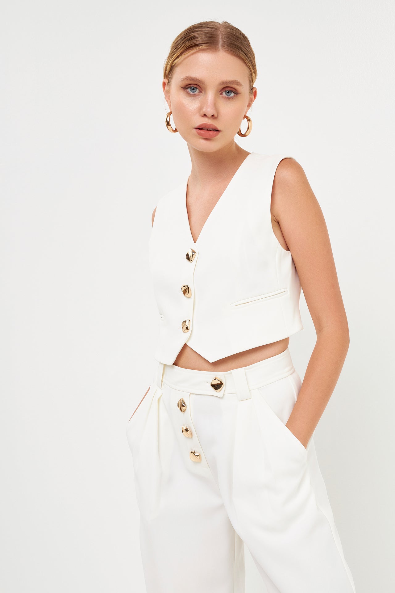 ENDLESS ROSE - Cropped Vest with Button Detail - TOPS available at Objectrare