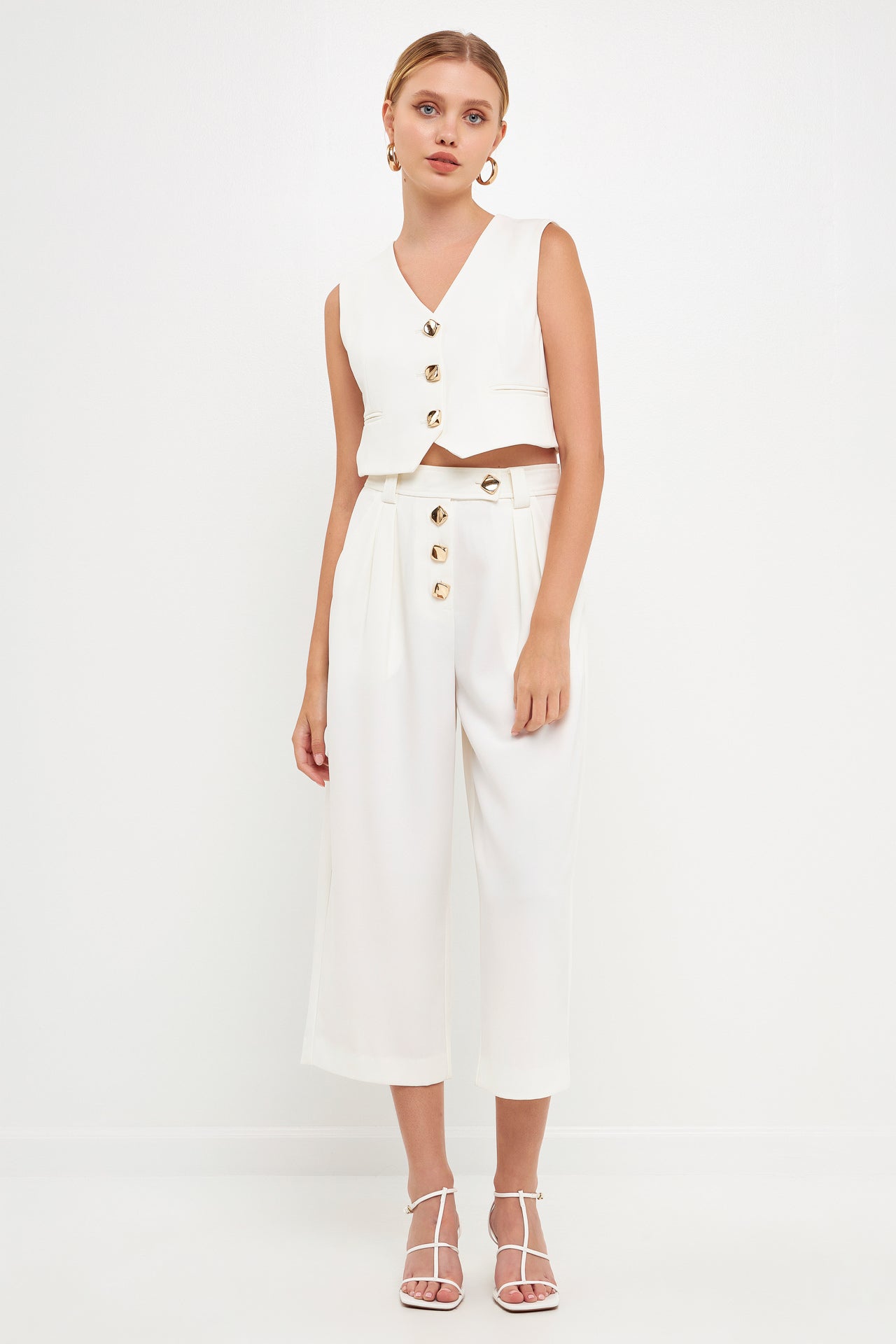 ENDLESS ROSE - Cropped Vest with Button Detail - TOPS available at Objectrare