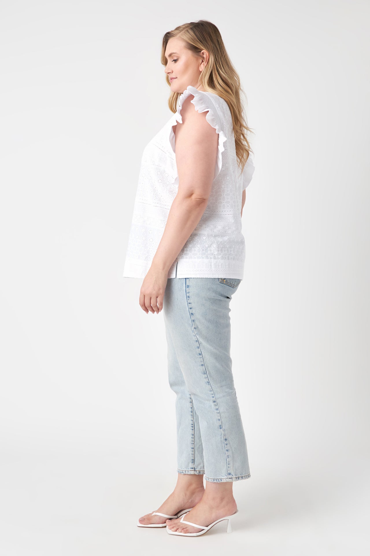 ENGLISH FACTORY - Plus Size Ruffle Sleeve Embroidered Cotton Top - TOPS available at Objectrare