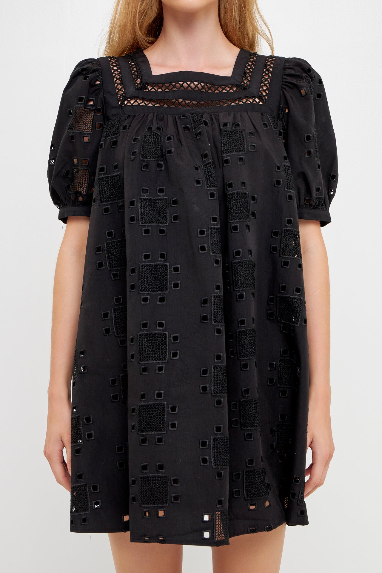 ENGLISH FACTORY - Geometric Eyelet Mini Dress - DRESSES available at Objectrare