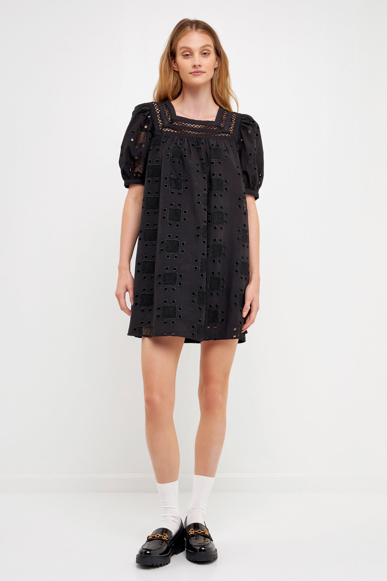 ENGLISH FACTORY - Geometric Eyelet Mini Dress - DRESSES available at Objectrare